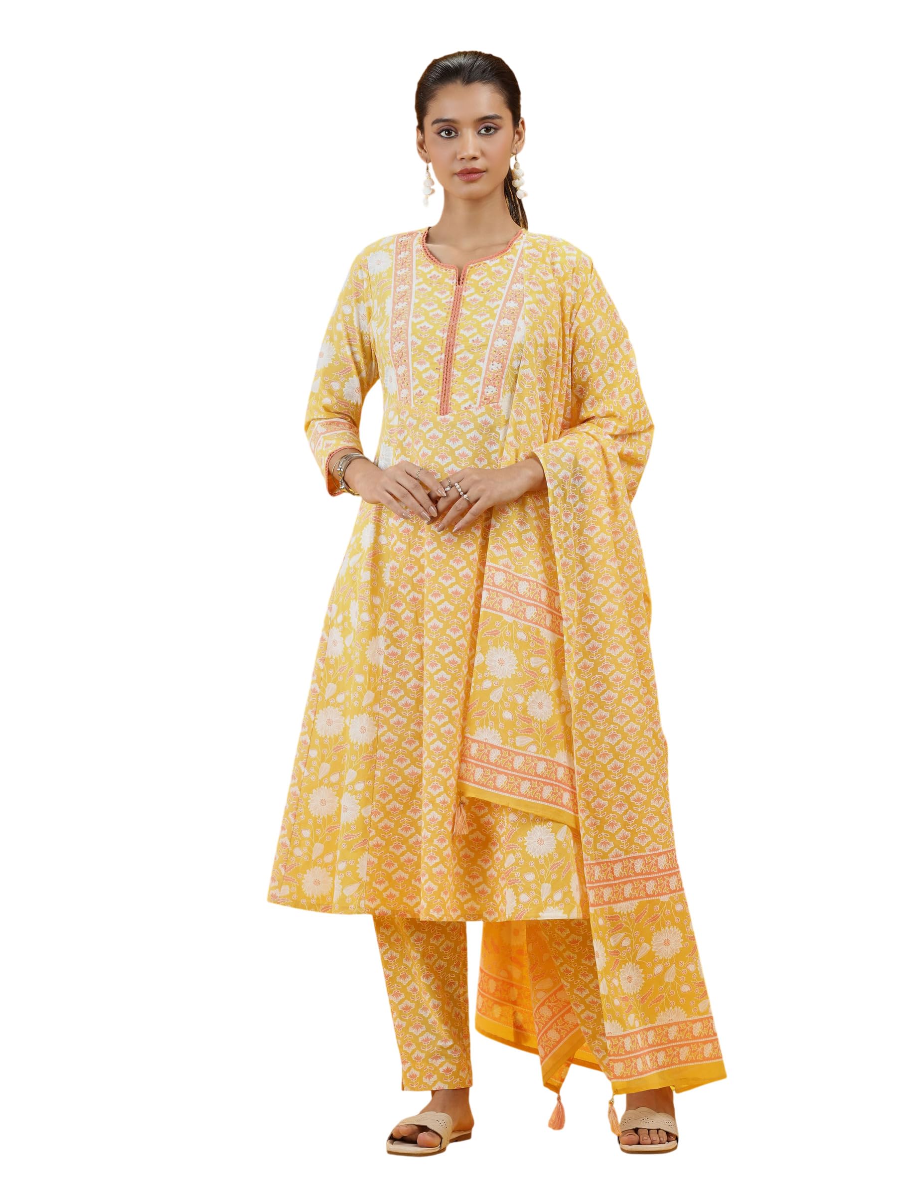 cotton culture Yellow Floral Printed Cotton Ethnic Suit-picture-56