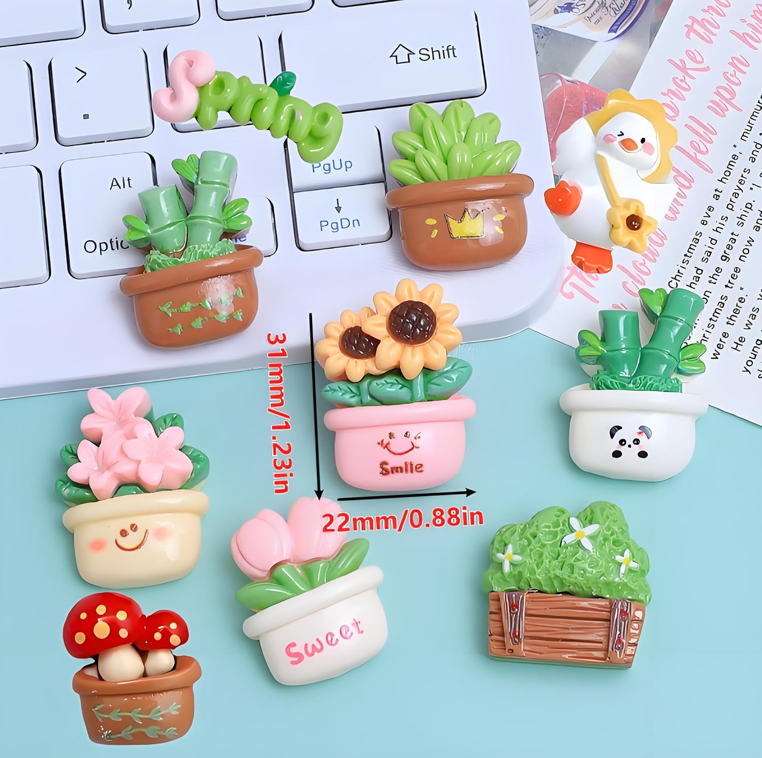 10pcs Plant-Themed Resin Flatback Charms – 3D Rose & Sunflower Embellishments with Bamboo and Happy Duck Designs for DIY Scrapbooking, Jewelry Making, Hair Accessories, Phone Case Decorations & Crafts - Image 7