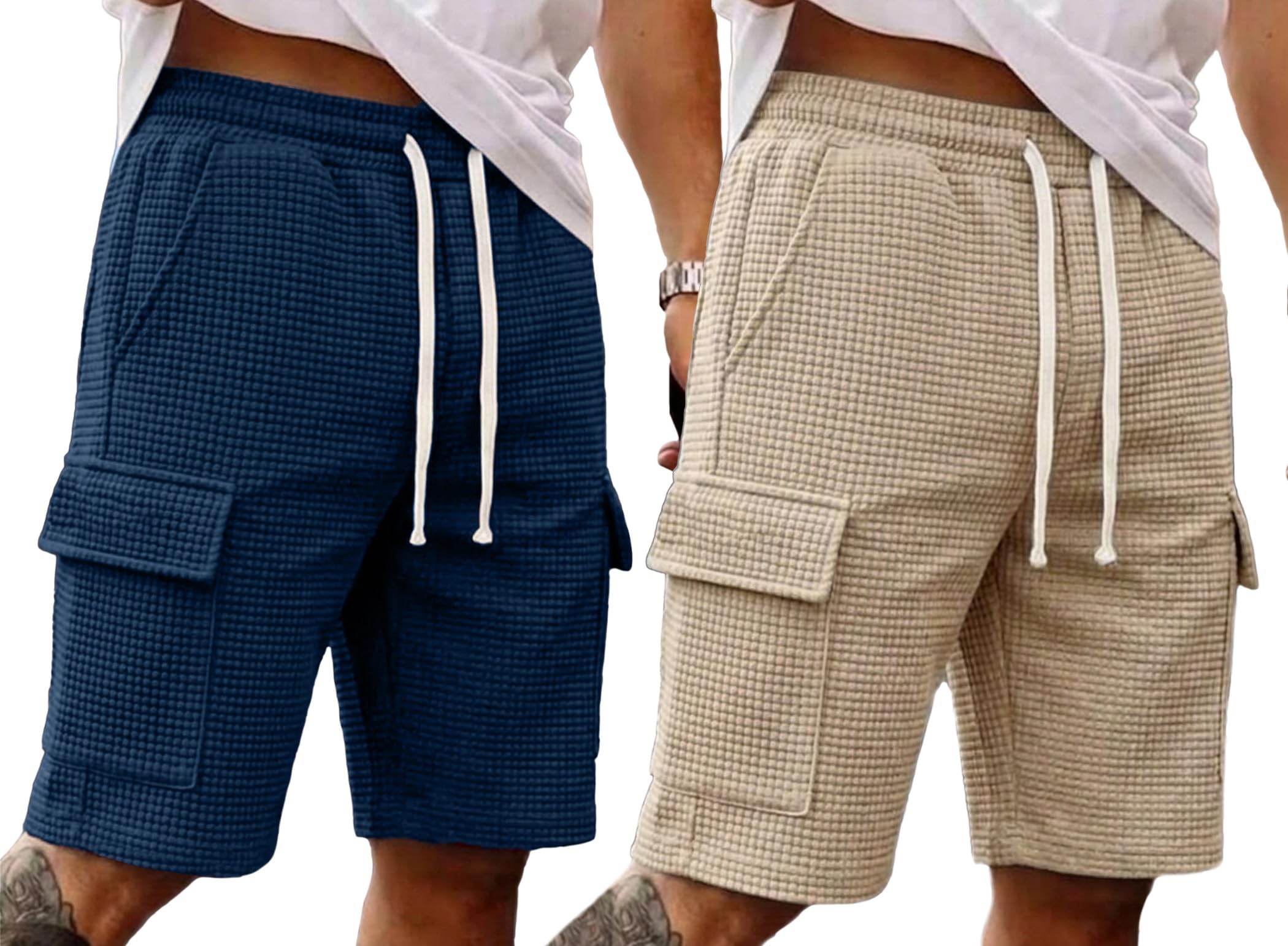 Berrylush Men Premium Summer Cargo Shorts Breathable Waffle Knit Fabric Multi Utility Pockets Relaxed Fit Shorts for Mens in neutral