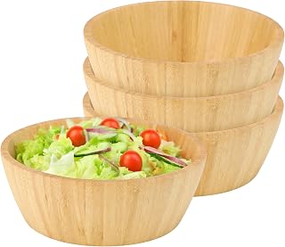 Elama 4-Piece 8 Inch Bamboo Wood Serving Bowl Set - Eco-Friendly Salad Pasta Snack Bowls Natural Grain