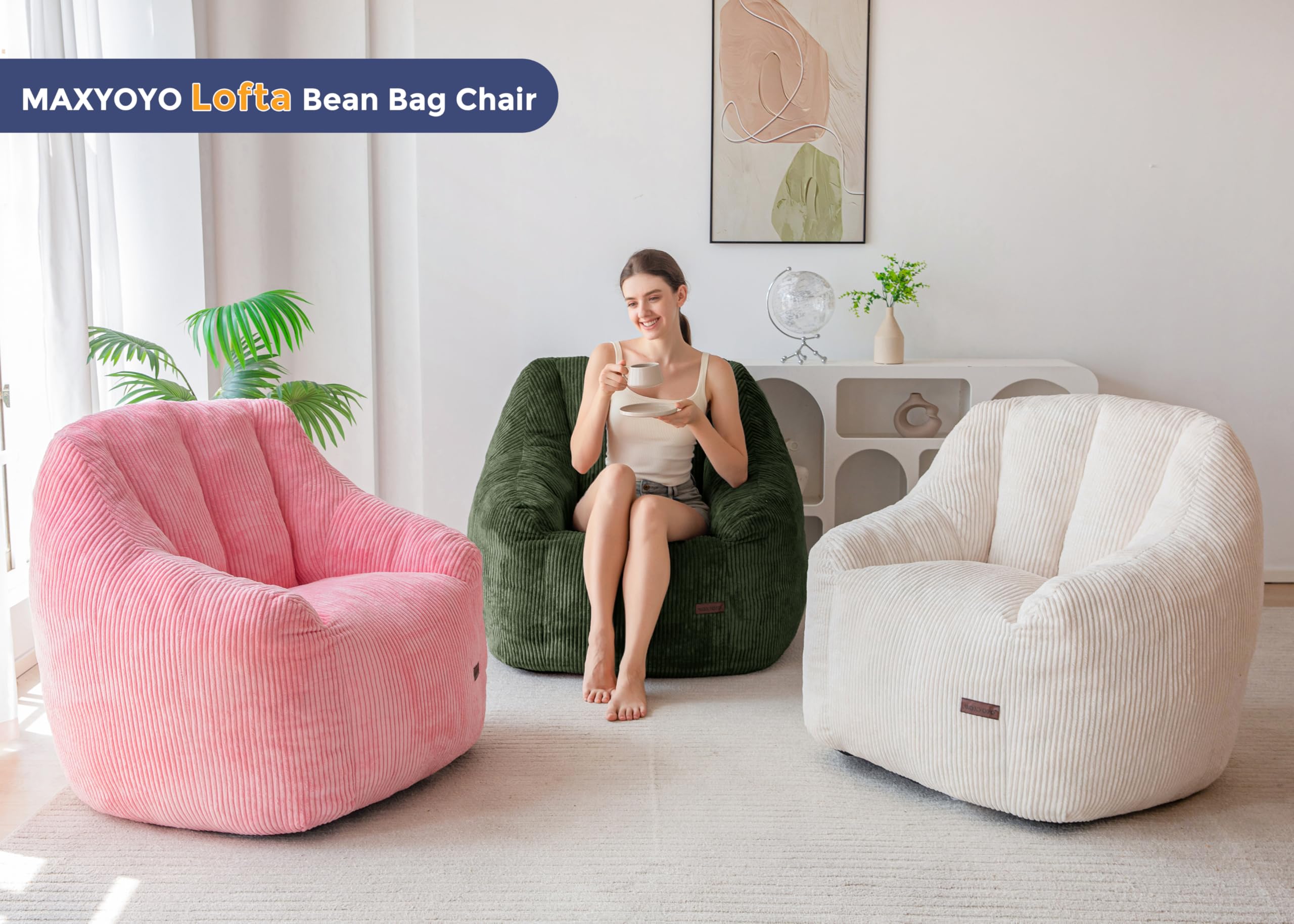 MAXYOYO Sitzsack, Sitzsack-Sofa mit Füllung, Gemütlicher Wohnzimmersessel für Erwachsene und Kinder, Gepolstertes Bodensofa für Schlafzimmer, Studentenwohnheim und Leseecke