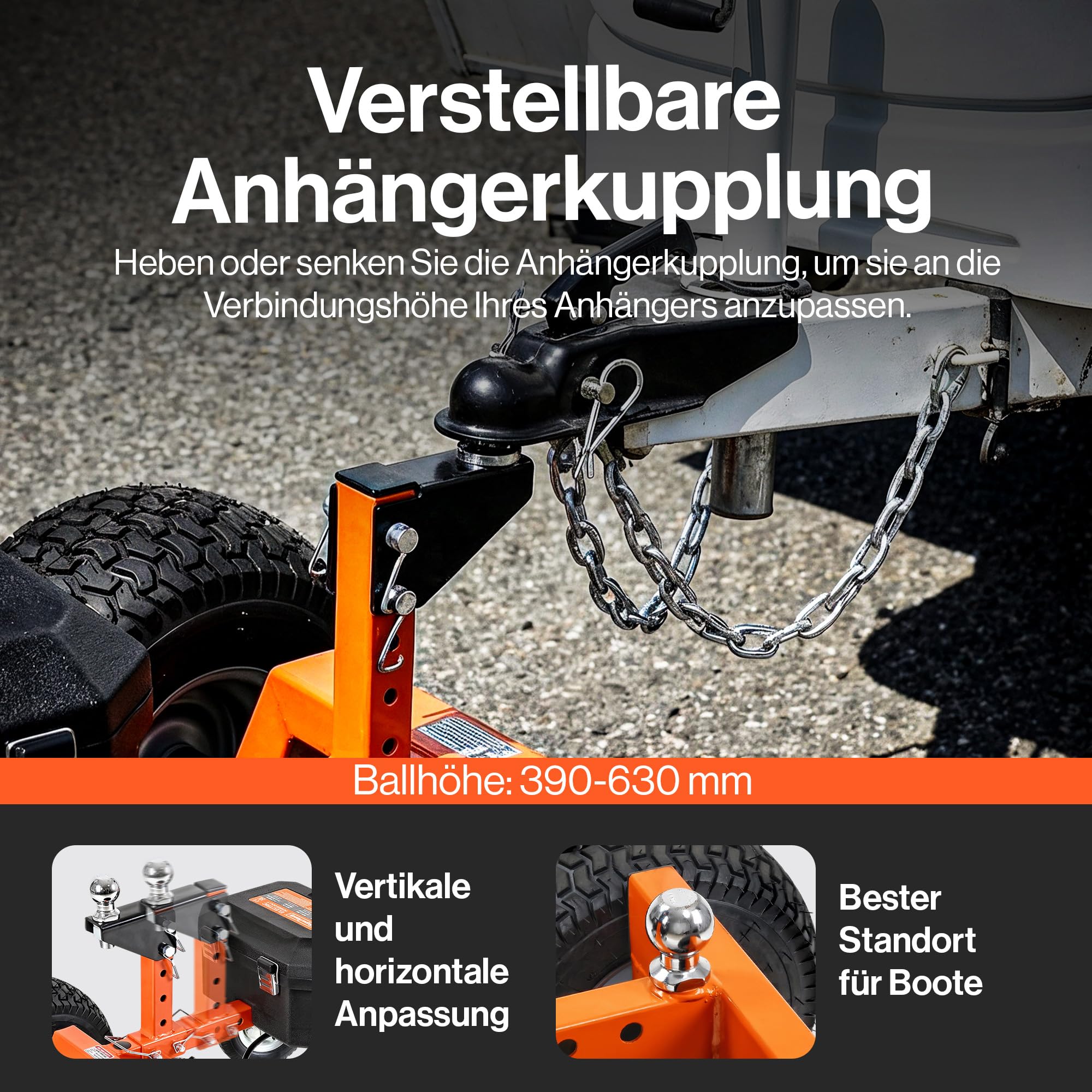 SuperHandy Elektrischer Anhänger Dolly 3600LB 1630KG 24V 800W 7Ah 50MM Kugelanhänger
