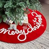 XAMSHOR 30 Inches Christmas Tree Skirt, Felt Xmas Tree Skirt with Embroidered Merry Christmas Patterns, Indoor Christmas Decorations, Red