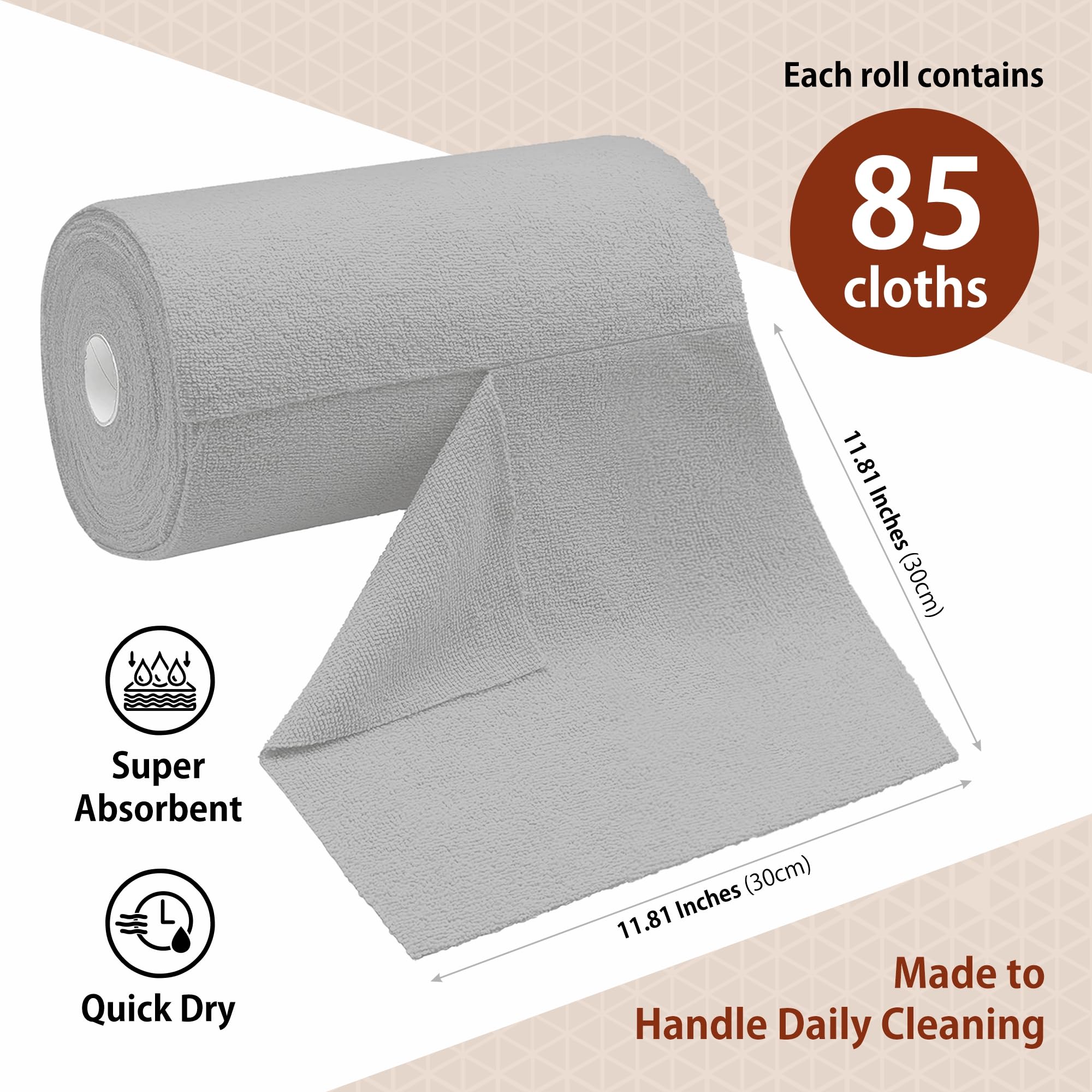H4N Rollo de paño de limpieza de microfibra, paquete de 85 paños de microfibra para limpieza, toallas extraíbles, ultra absorbentes, no abrasivos, reutilizables y lavables, 11.8 x 11.8 pulgadas, color