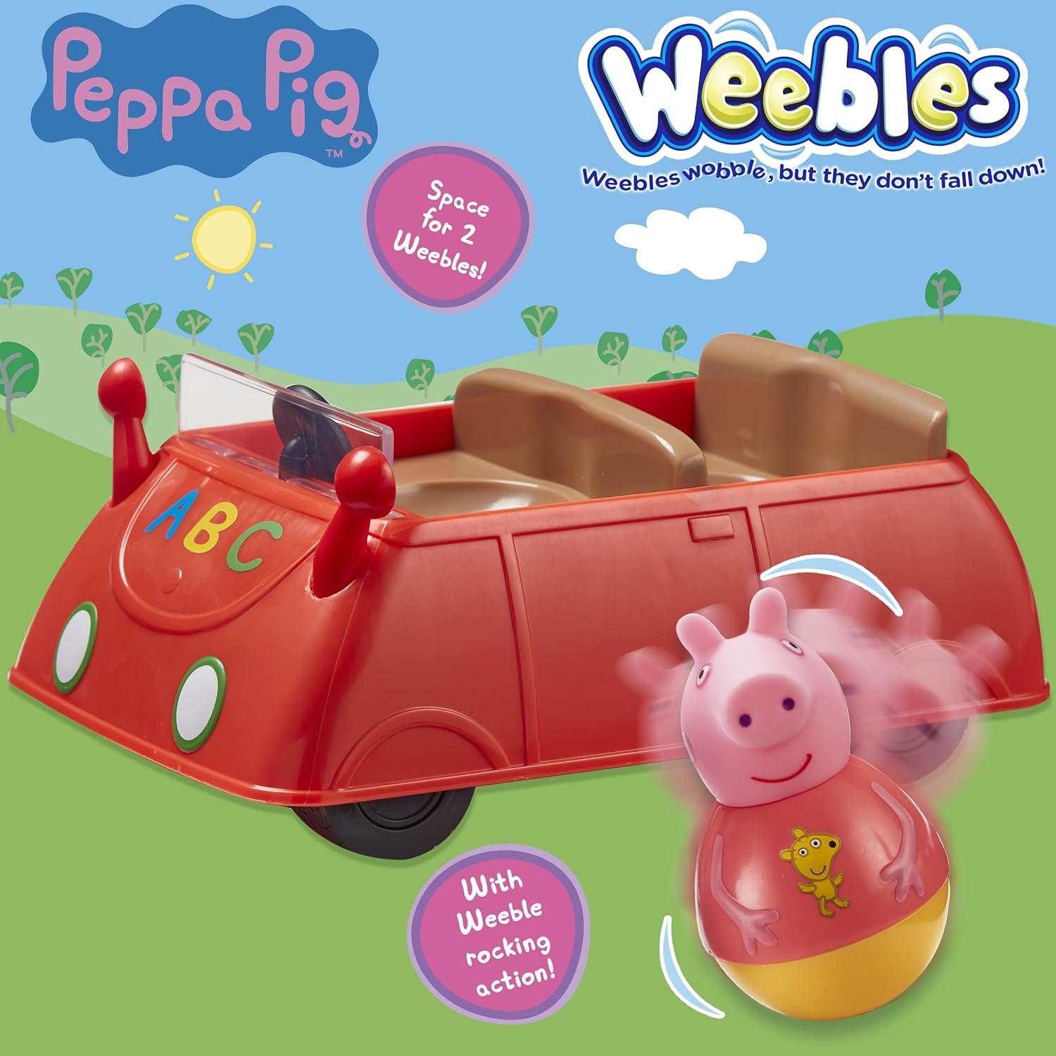 Peppa Pig Weebles Push Along Wobbily Car, First Toy, Preschool Toy, Imaginative Play, Gift for 18 Months+