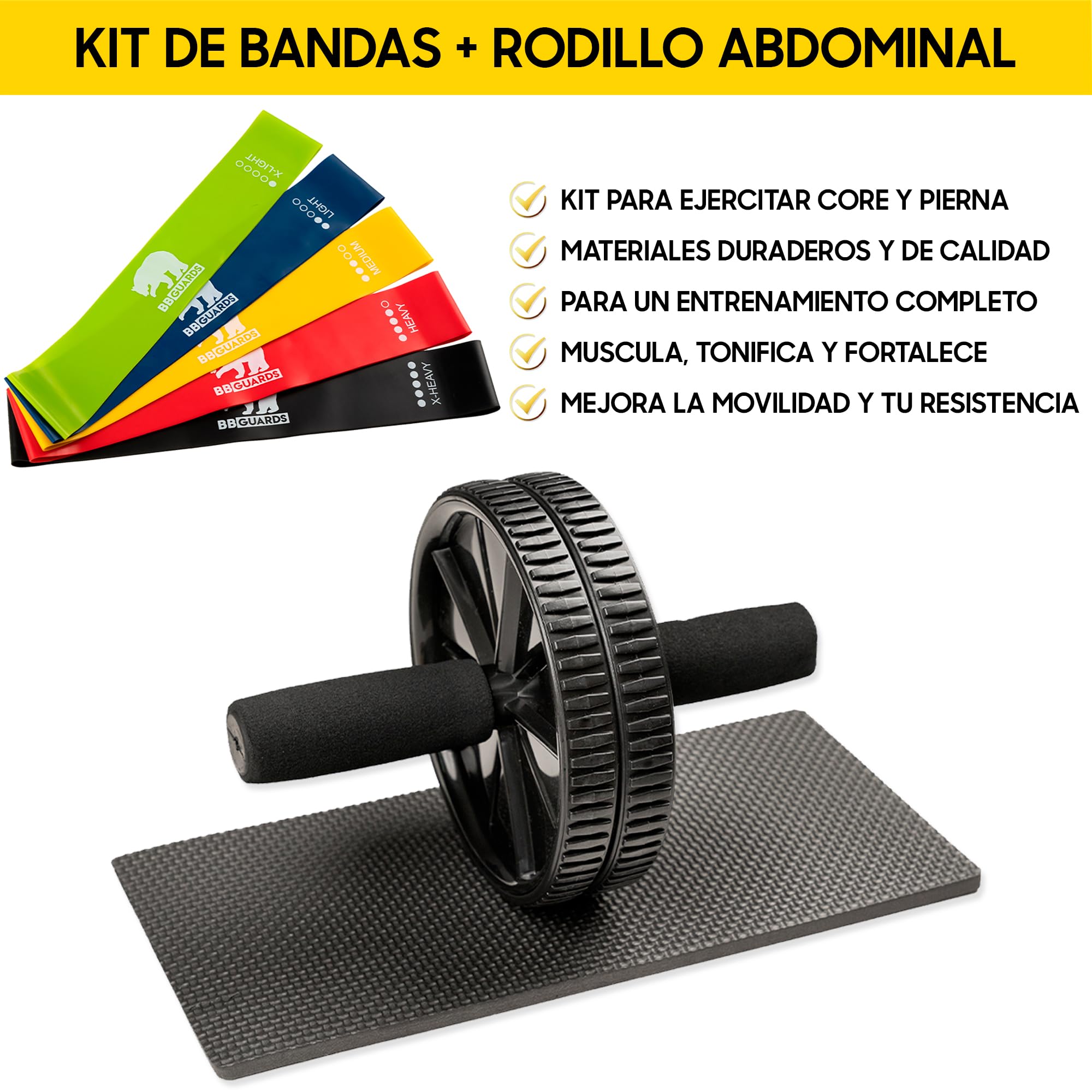 Entrenamiento en suspensión (incluye anclaje de pared y puerta), rueda abdominal y bandas elásticas de musculación. Gimnasio en casa con rodillo abdominal, cintas elásticas musculación y cuerdas