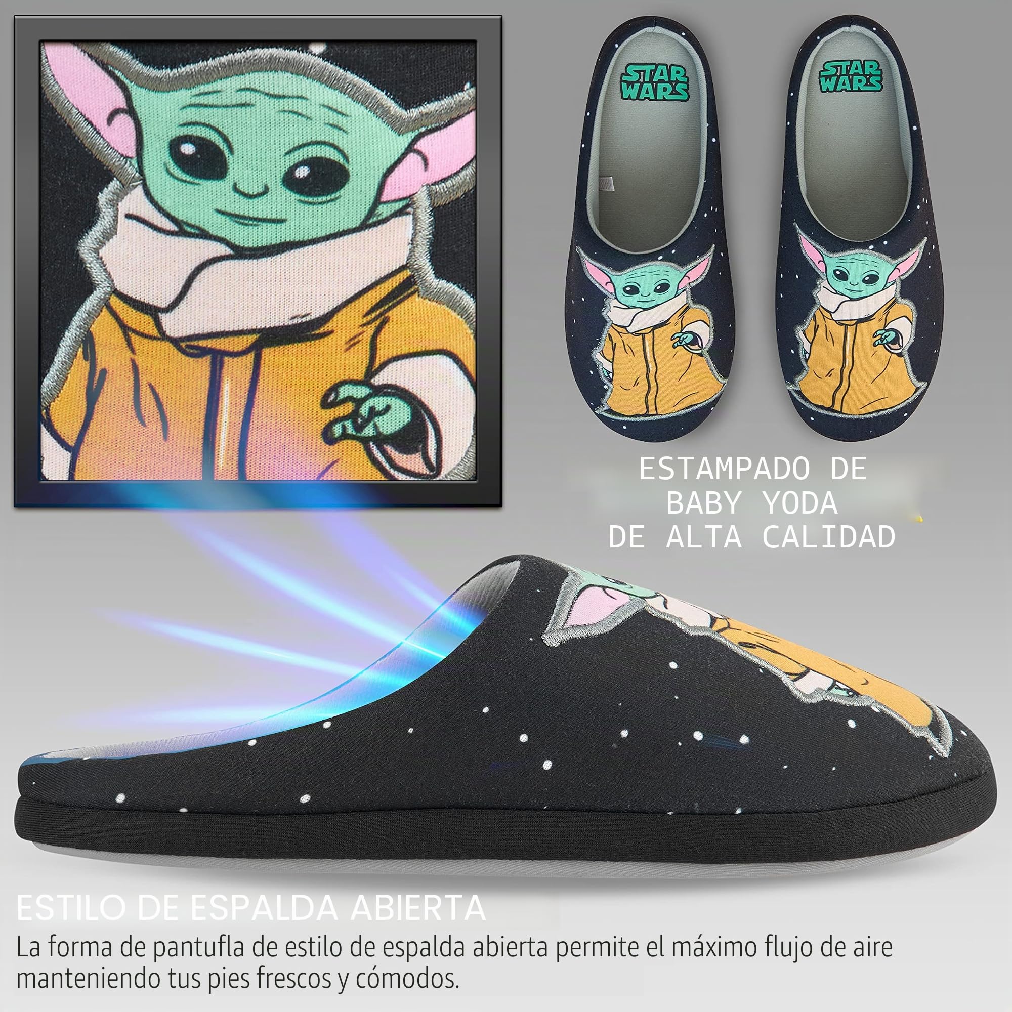 Disney Zapatillas Hombre Casa - Grumpy y Baby Yoda Pantuflas Hombre, Suela Antideslizante, Talla 39-47, Regalos Navidad (Negro Baby Yoda, 42 EU)