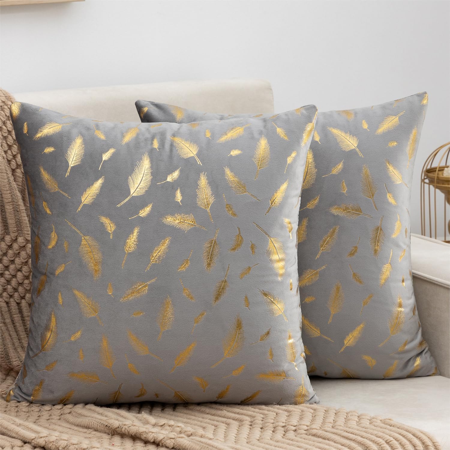 Cheekywares Grey Cushions Covers Decorative Velvet Pillow Covers Gold