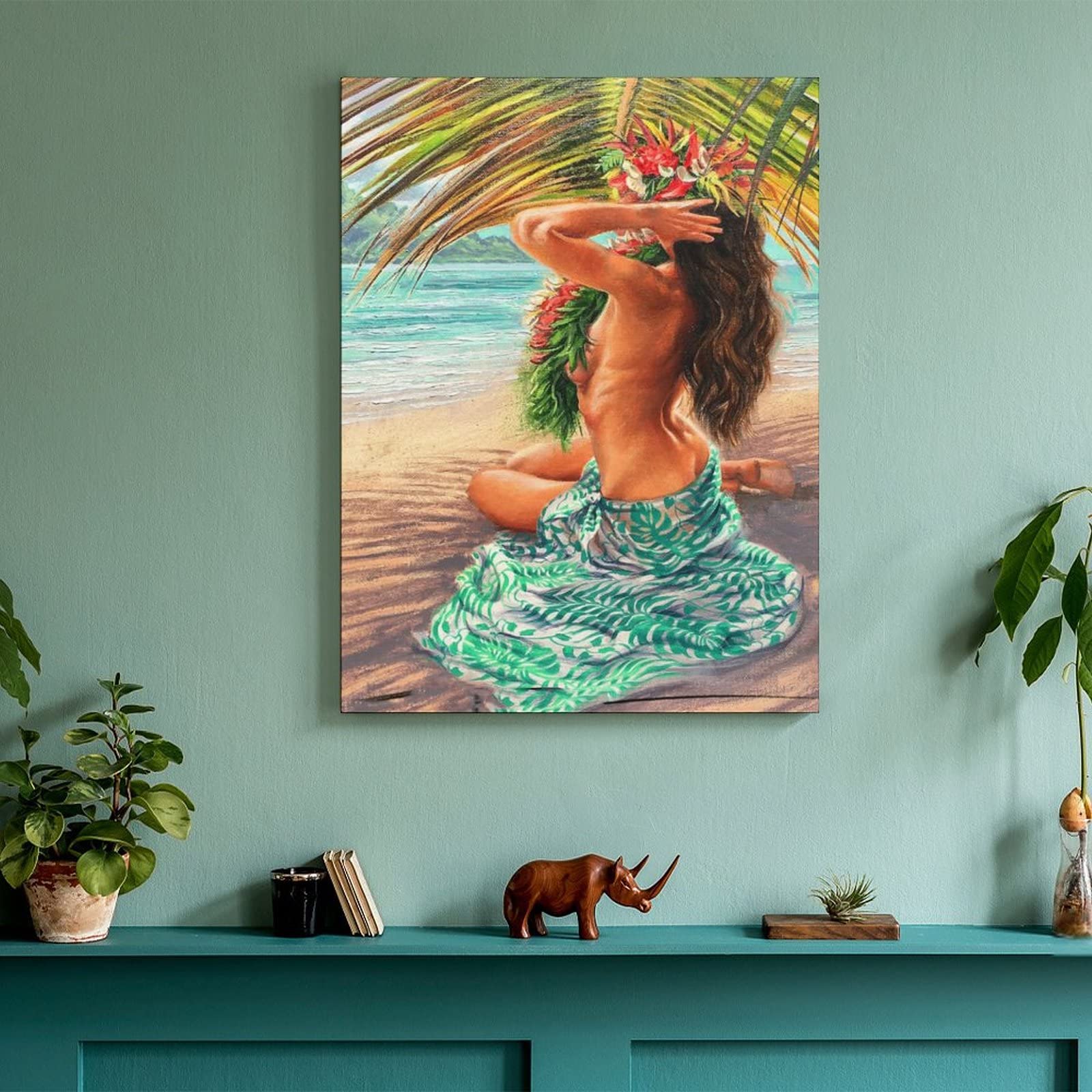 Tahiti Palm Tree Shade Wall Art Vintage Hula Girl Poster Hawaii