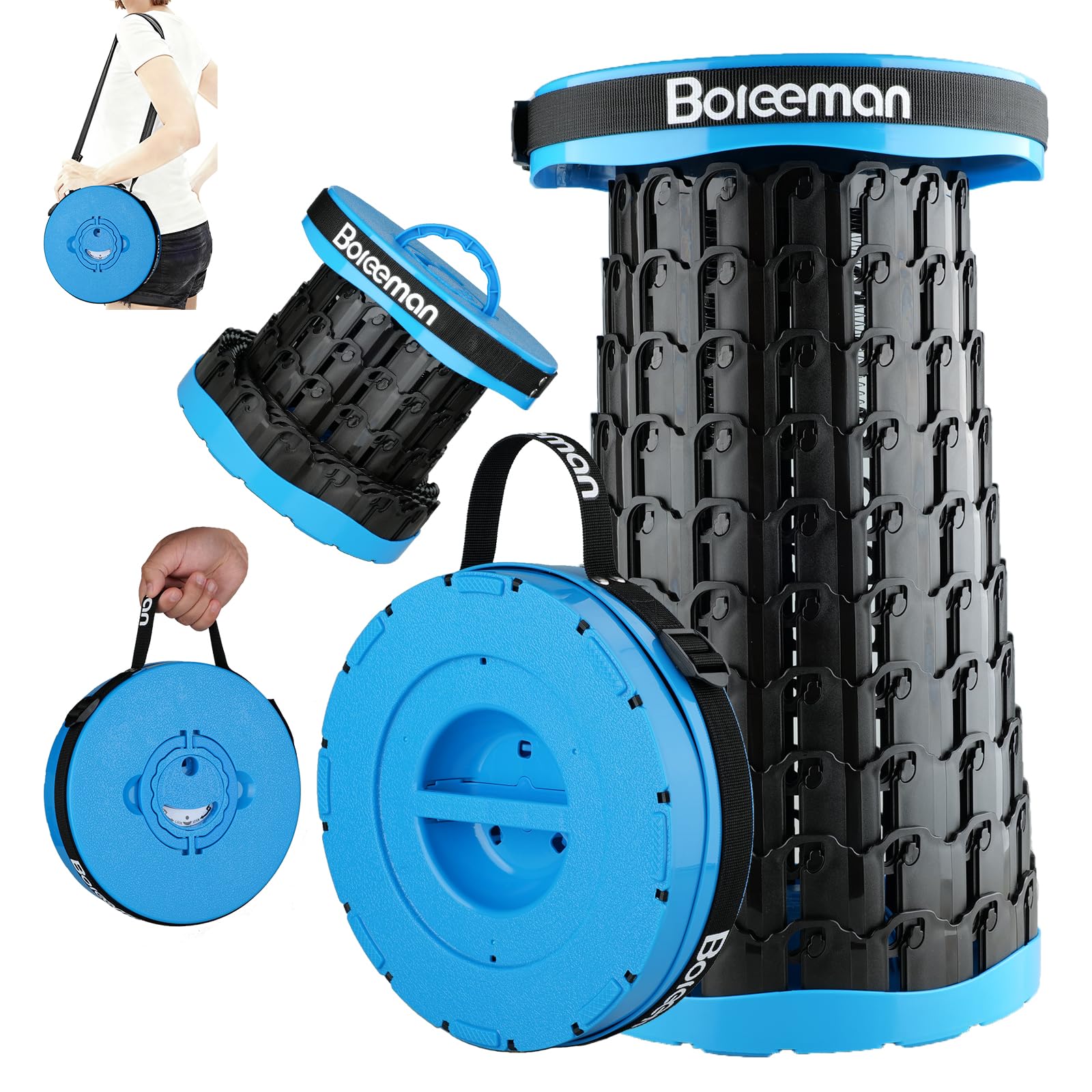 Boreeman 2026 Upgraded Collapsible Stool Lightweight Yet Sturdy with Load Capacity 800lbs Portable Folding Stool for Camping Fishing Hiking BBQ (Blue)