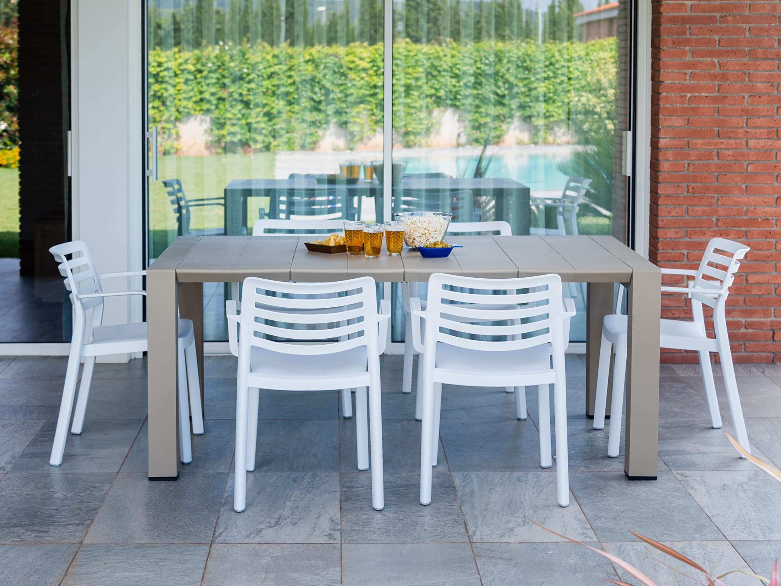 GARBAR Wind Set 2 Silla con Brazos Interior, Exterior | jardín, terraza, balcón, Salon, Cocina, Comedor | diseño, Ligero, apilable | Arena