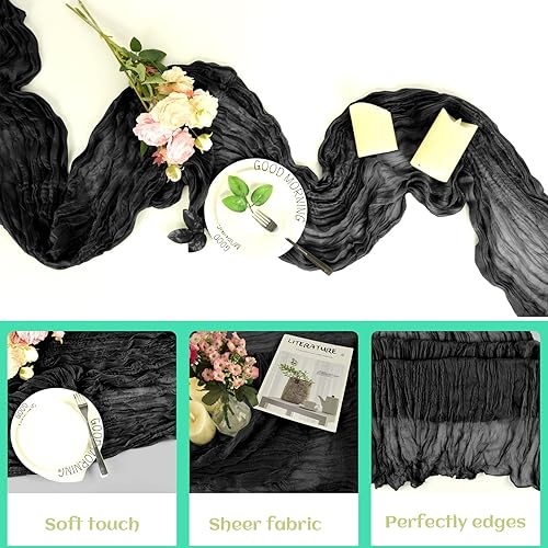 Miniatura 9 de MIAHART Camino de mesa azul polvoriento, camino de mesa de gasa de 35 x 120 pulgadas, 10 pies, camino de mesa de gasa para boda, fiesta, novia, baby