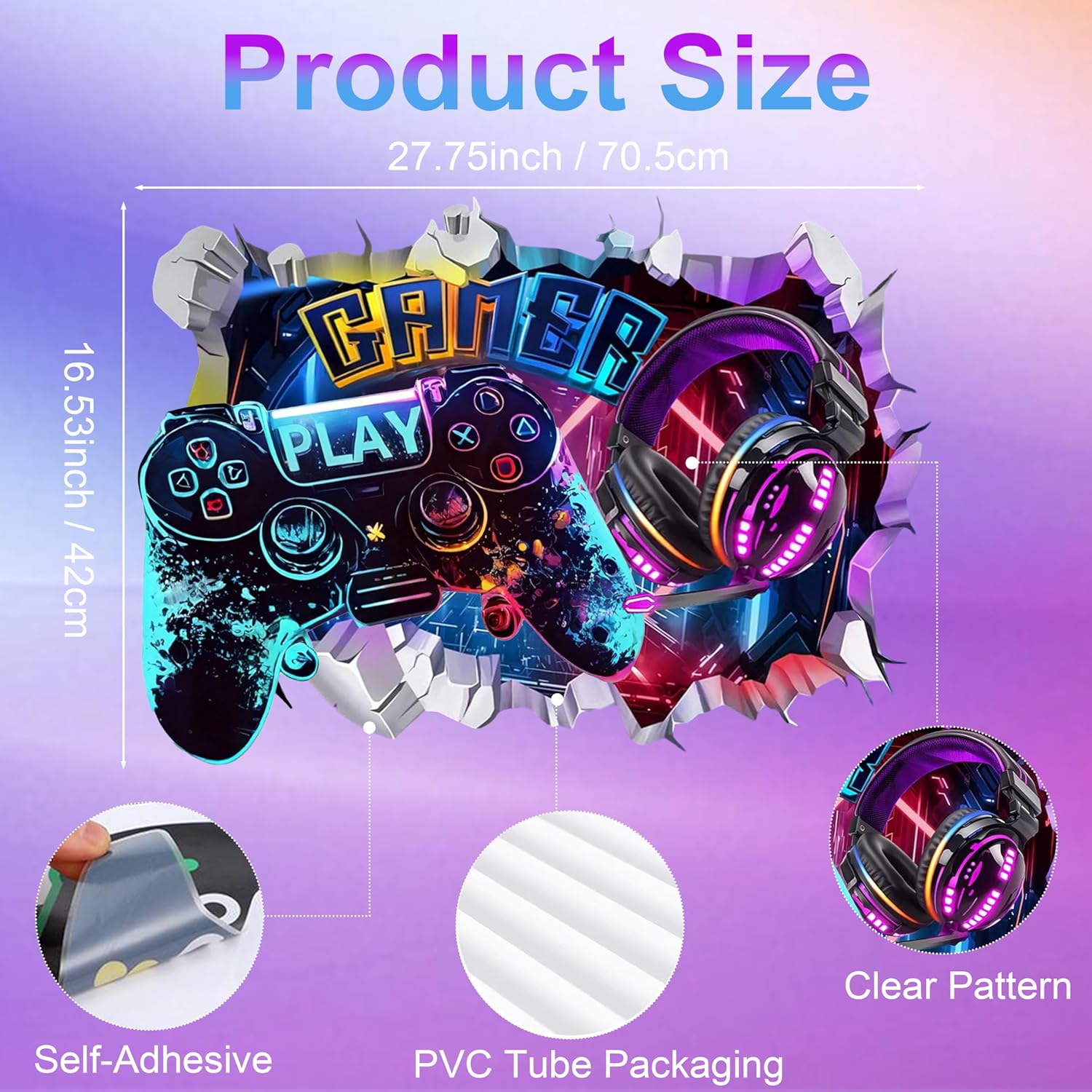 3D Game Wall Decals: Gamer Video Controller Gaming Wall Stickers for Teenagers Boys Bedroom Playroom Kids Nursery Room Decor - Gaming Peel and Stick Wallpaper for Game Lover Gift