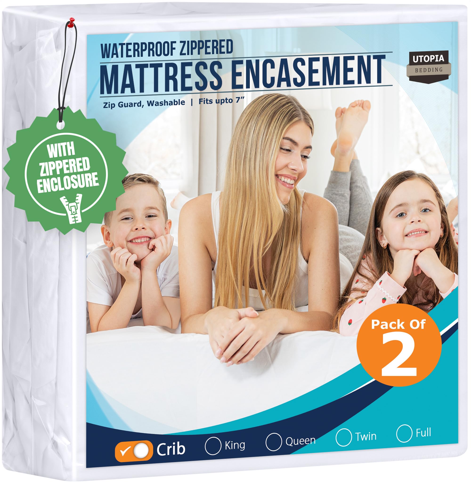 Utopia Bedding Zippered Mattress Encasement Crib Size (2 Pack) 100% Waterproof Dust Mite Proof Bed Bug Proof Mattress Protector Absorbent 6 Sided Mattress Cover