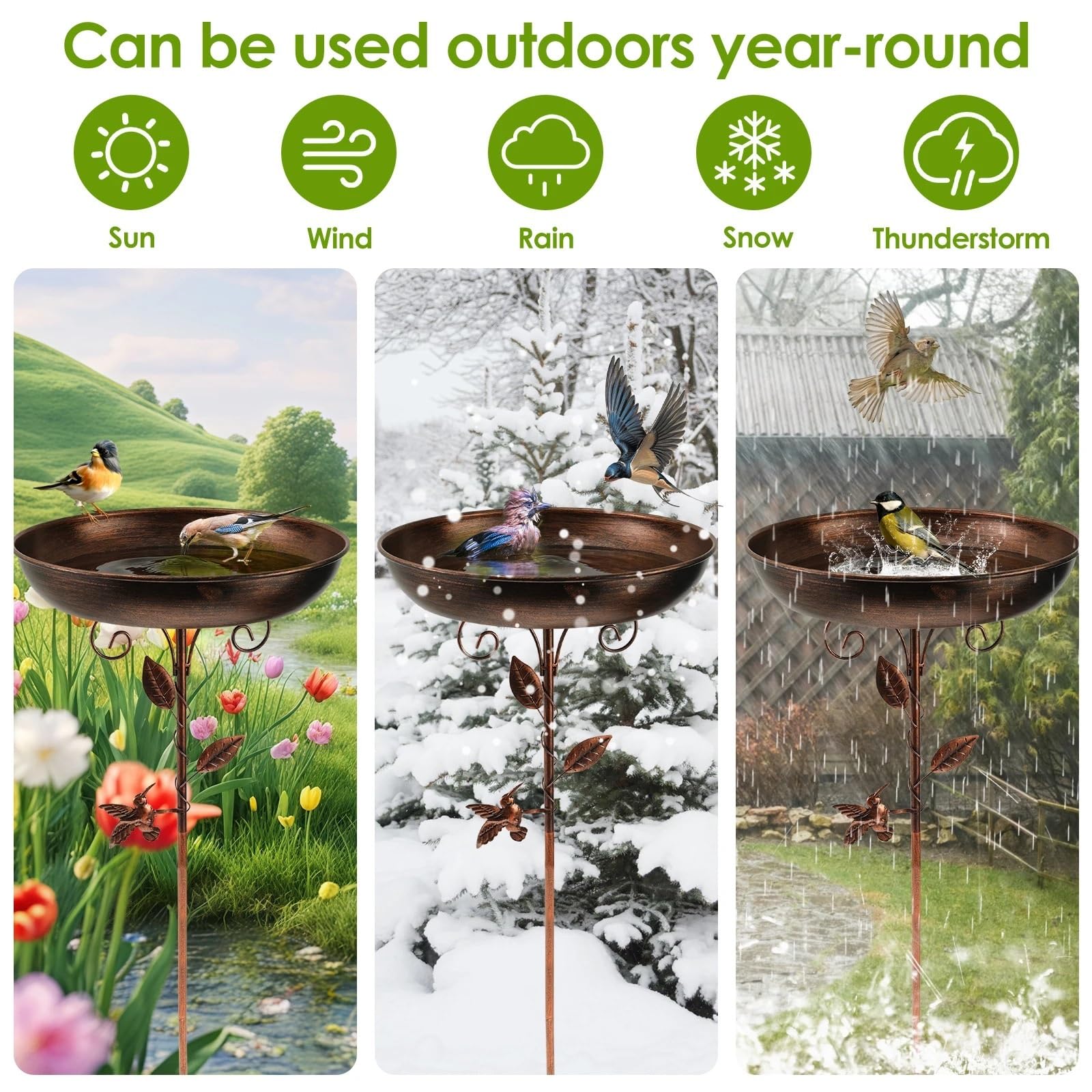 Metal Bebedero pajaros con Pie Comedero for pájaros, comedero for de 32 Pulgadas | Bebedero for pájaros independiente for jardín, Patio, patio, césped, bebedero for pájaros de pie