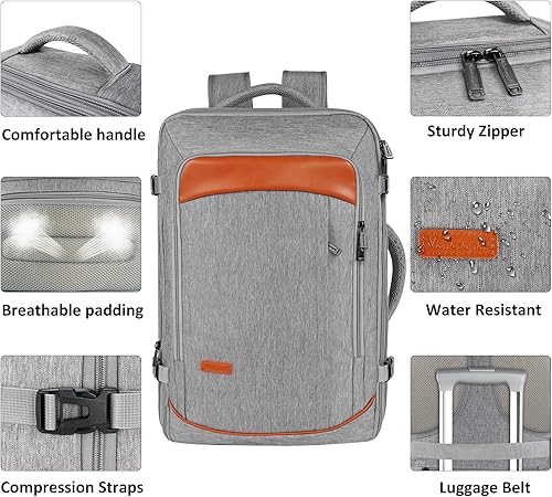 Miniatura 7 de Mochila de transporte, mochila extra grande de 40 L aprobada por aerolíneas con 3 cubos de embalaje para mujeres y hombres, resistente al agua,