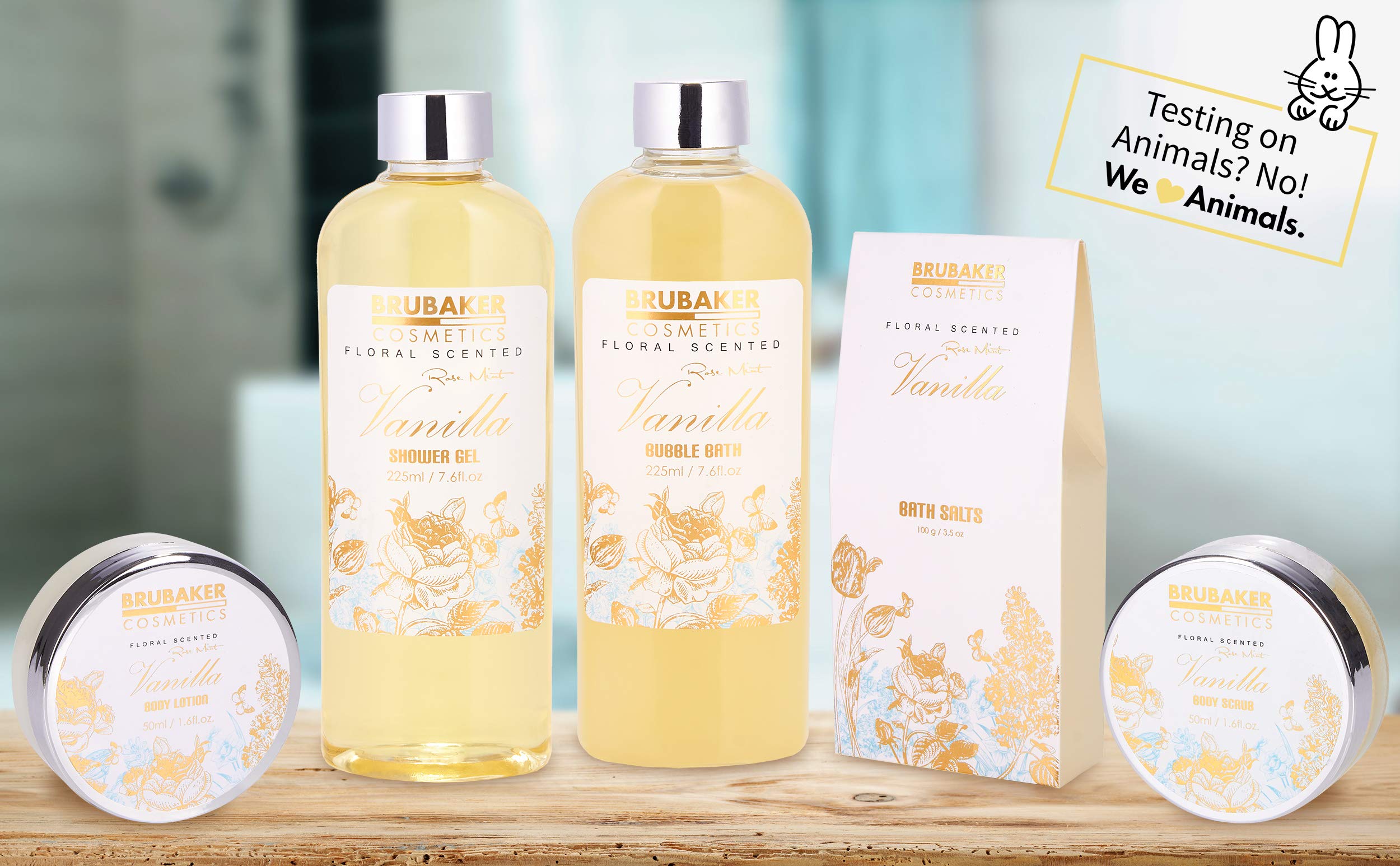 BRUBAKER Cosmetics Set bagno e doccia alla vaniglia - Set regalo 7 pezzi in vasca decorativa