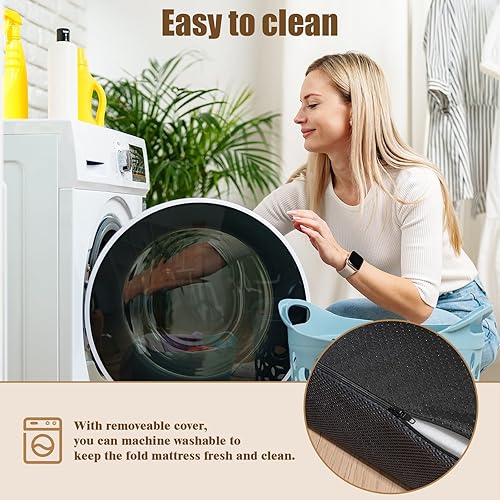 Miniatura 7 de Colchón triple tamaño individual de 4 pulgadas, colchón plegable de espuma viscoelástica para campamento, viajes, caravana, cama de invitados y