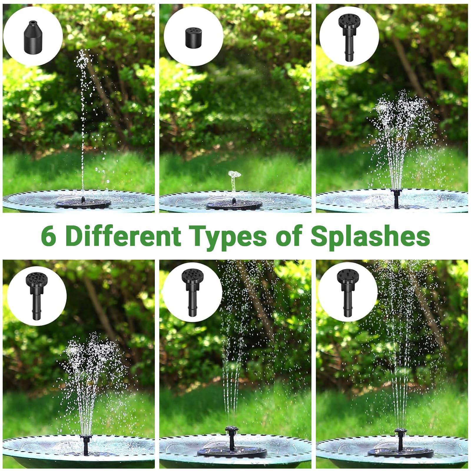 Solar Water Fountain, 3.5W Solar Fountain Pump, Solar Powered Water Fountainwith 6 Nozzles and 7 Colorful LED Lights - Image 3