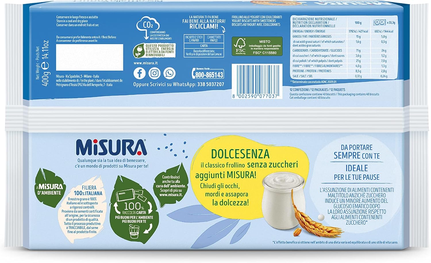 Misura Dolcesenza Biscotti allo Yogurt | Senza Zuccheri Aggiunti | Confezione da 400 grammi - Immagine 2