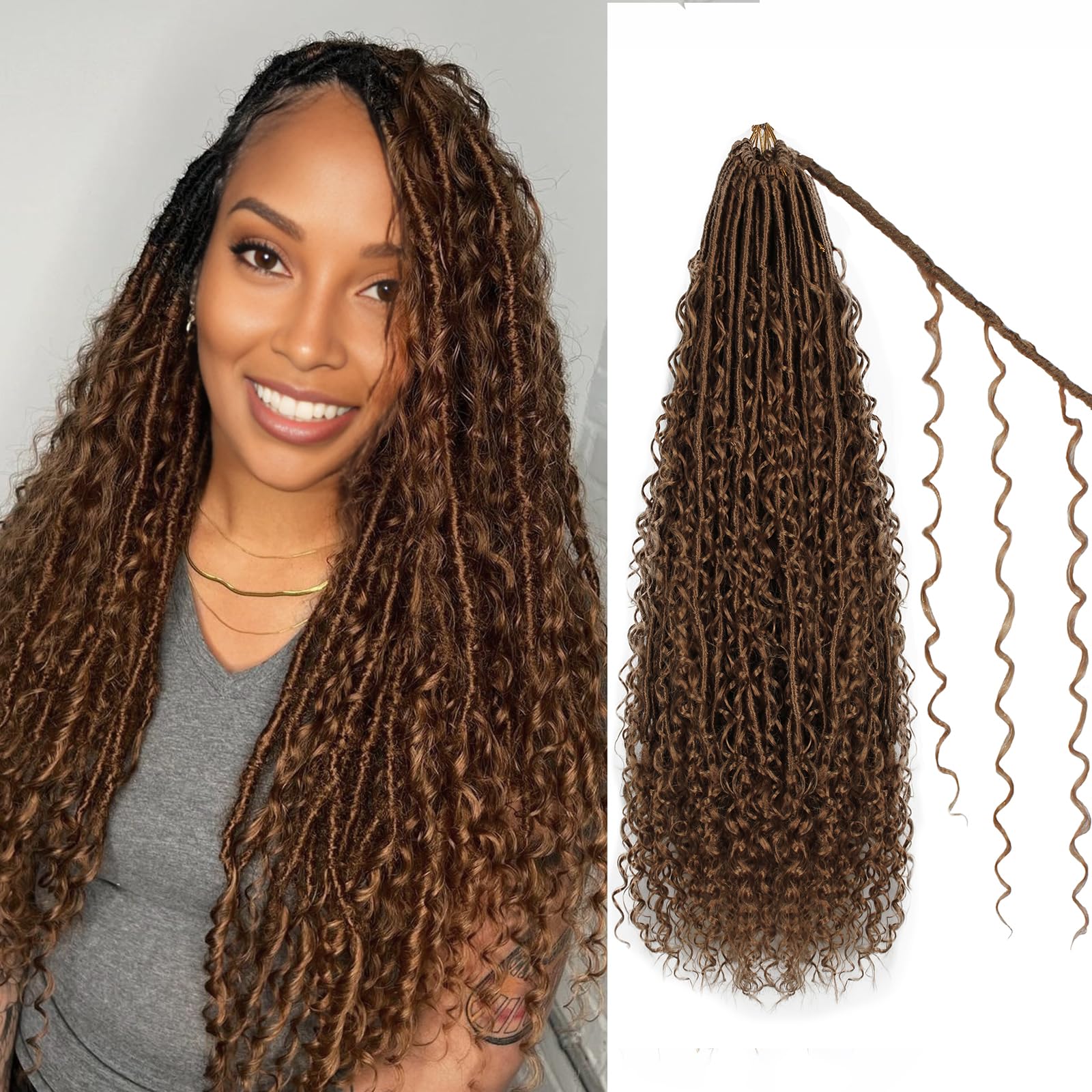 Haftaluv Boho Faux Locs Crochet Hair 9 Packs Long Goddess locs 24 Inch Boho Soft Locs With Curly Ends Pre Looped Bohemian River Loc Crochet Hair For