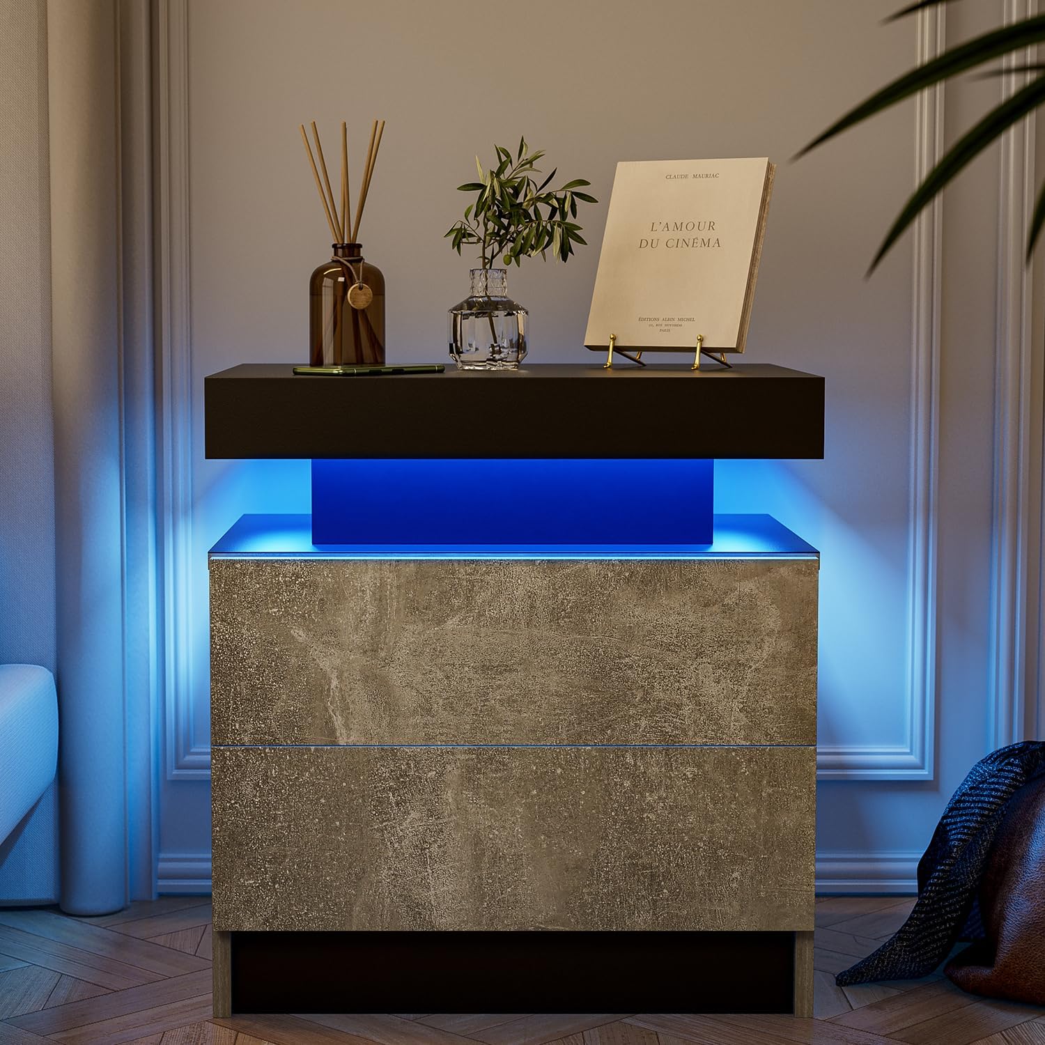 DobleCliCli LED End Table, Modern Bedside Table with