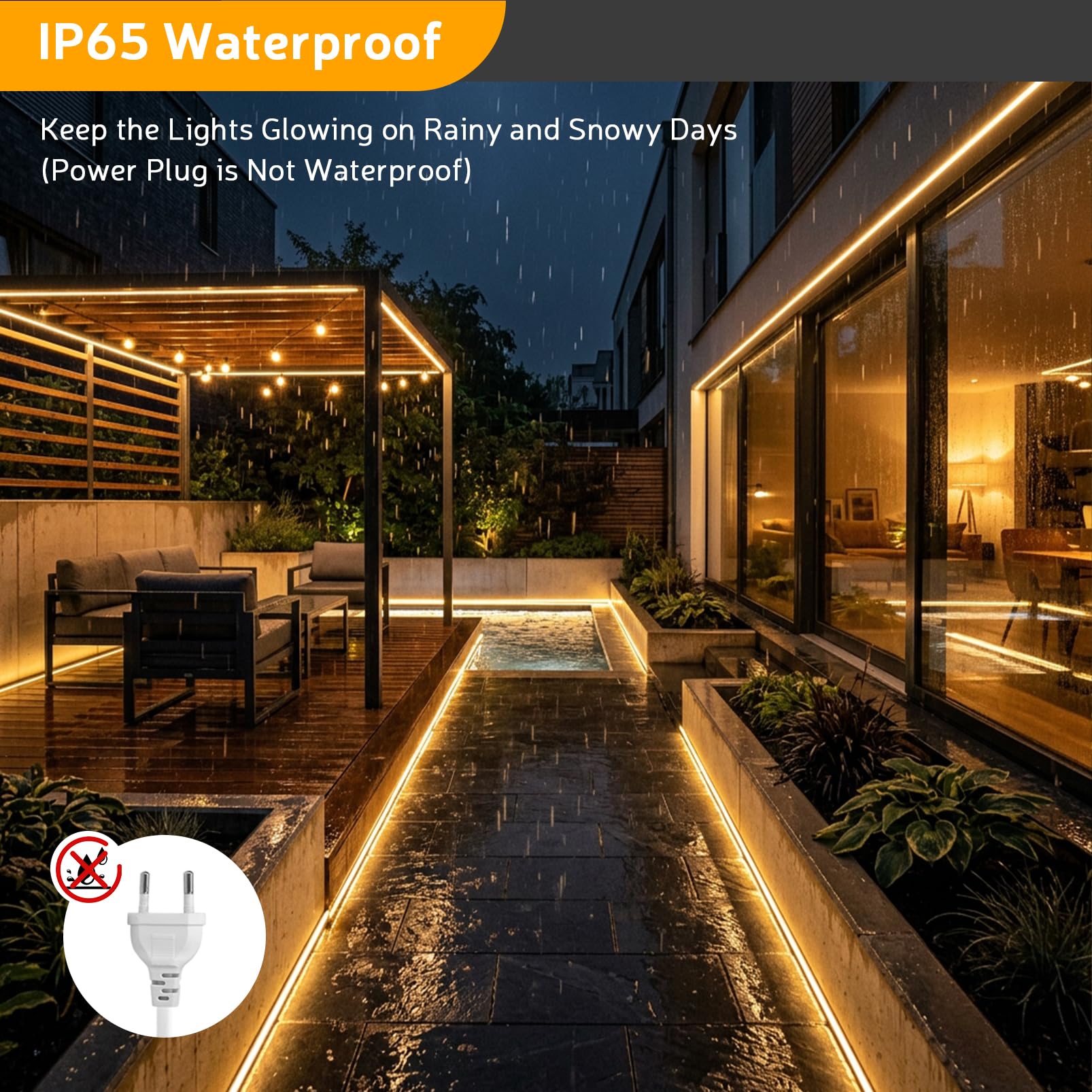 YOODI Tira LED COB 220V 10M Blanco Frío 6000K Exterior Impermeable IP65 | Tiras de LED Adhesiva 320LEDs/M Luces LEDs Flexible Recortable Con Interruptor y Enchufe para Jardín, Dormitorio y Piscina