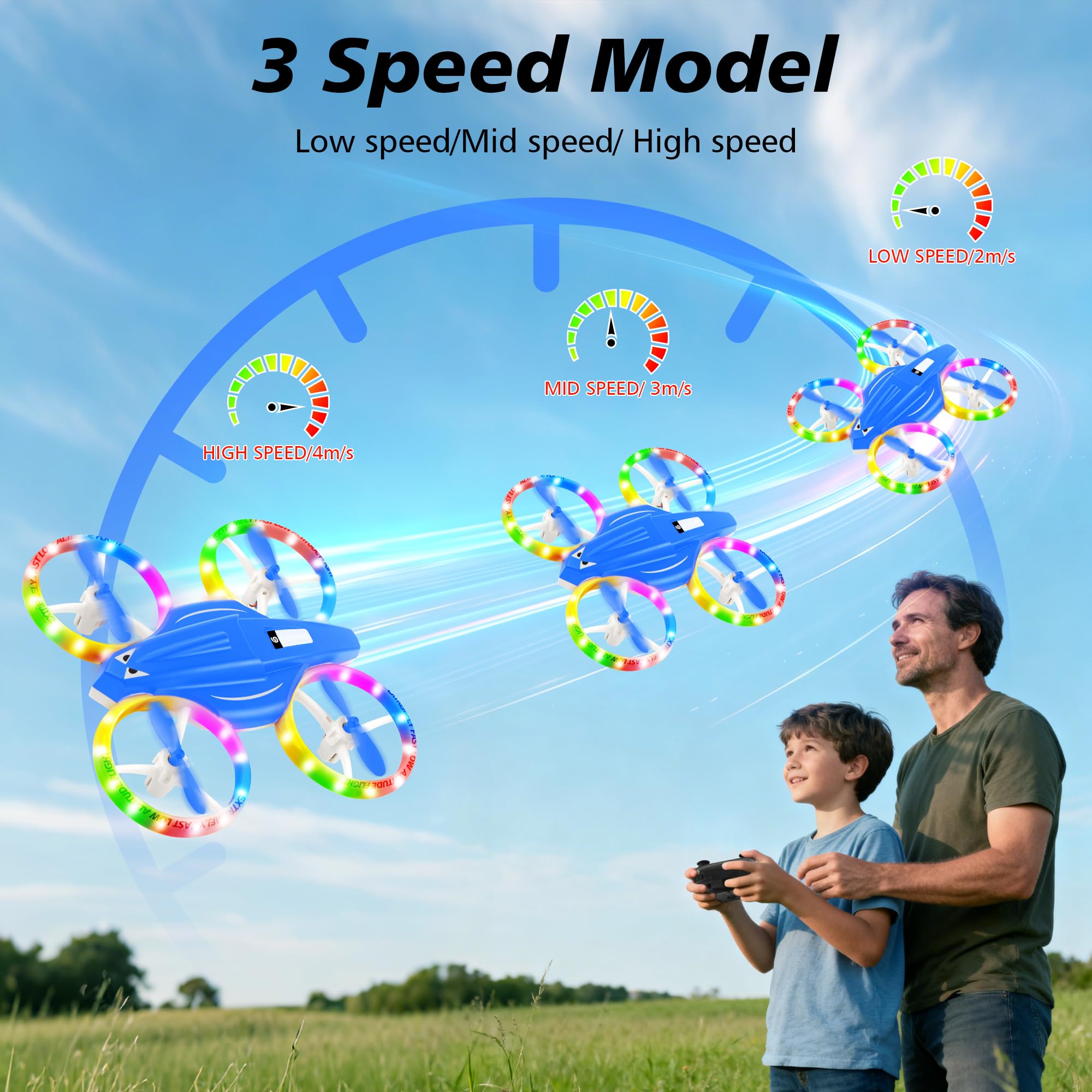 Mini dron para niños de 6, 7, 8, 9 y 10 años, avión teledirigido con luces, juguete ideal para principiantes, avión teledirigido con retención de altitud, figuras 3D y 2 baterías
