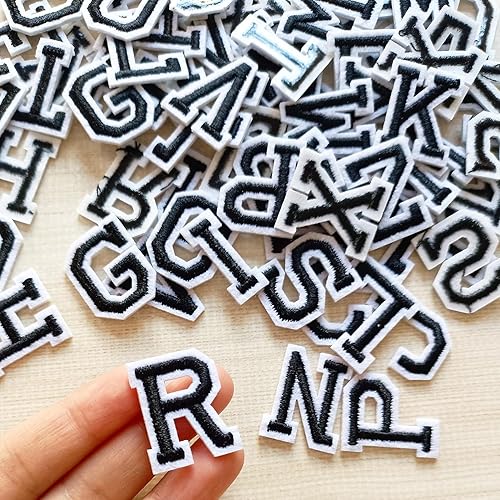 Miniatura 87 de Parches de letras para planchar de 1.3 pulgadas, 78 piezas, parches bordados del alfabeto A-Z para ropa, chaquetas, sombreros, mochilas, jeans