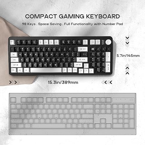 Miniatura 2 de Teclado para juegos con cable al 96%, teclado silencioso de membrana cremosa con teclado numérico y perilla de volumen, teclado USB iluminado para
