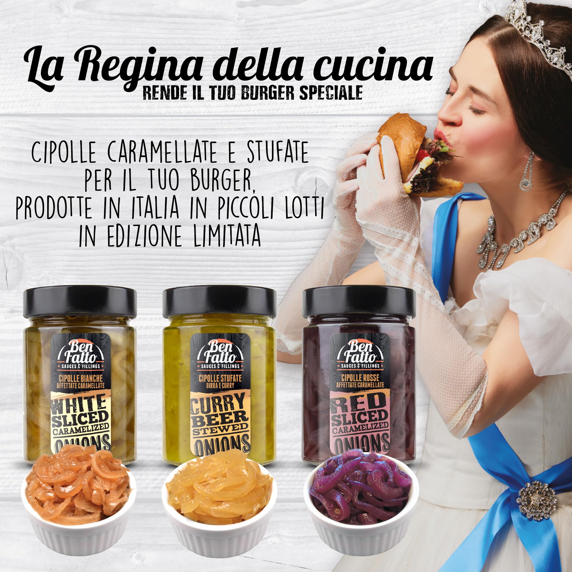CONFEZIONE GOURMET Benfatto 3 CIPOLLE caramellate e stufate - speciali per Hamburger e BBQ - EDIZIONE LIMITATA - Made in Italy