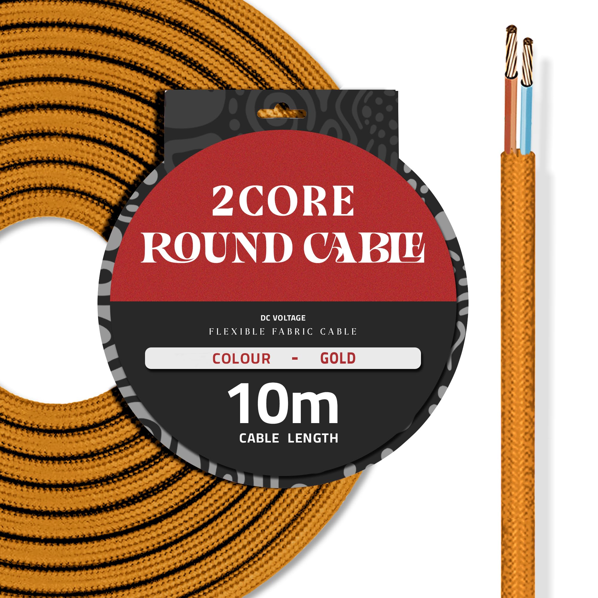 DC VOLTAGE Gold Fabric Covered Electrical Cable 18AWG 2 Core 10M