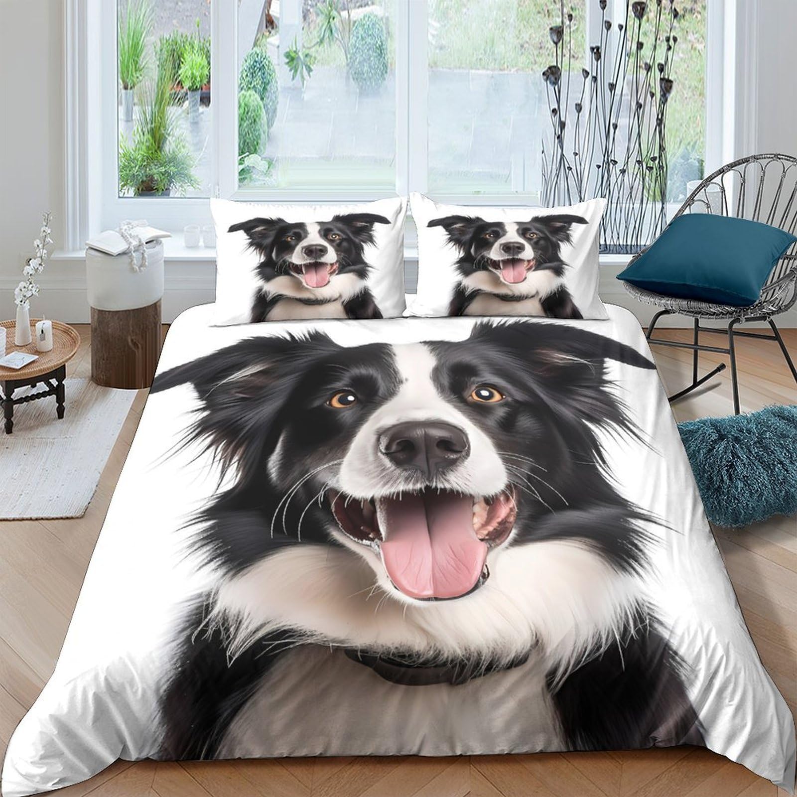 Ctjqhvkz Style-3 3D Printed Border Collie Dog Fitted Sheet Microfiber Anti-Slip Machine Washable Black White Bed Cover For Bedroom Single（135X200cm）