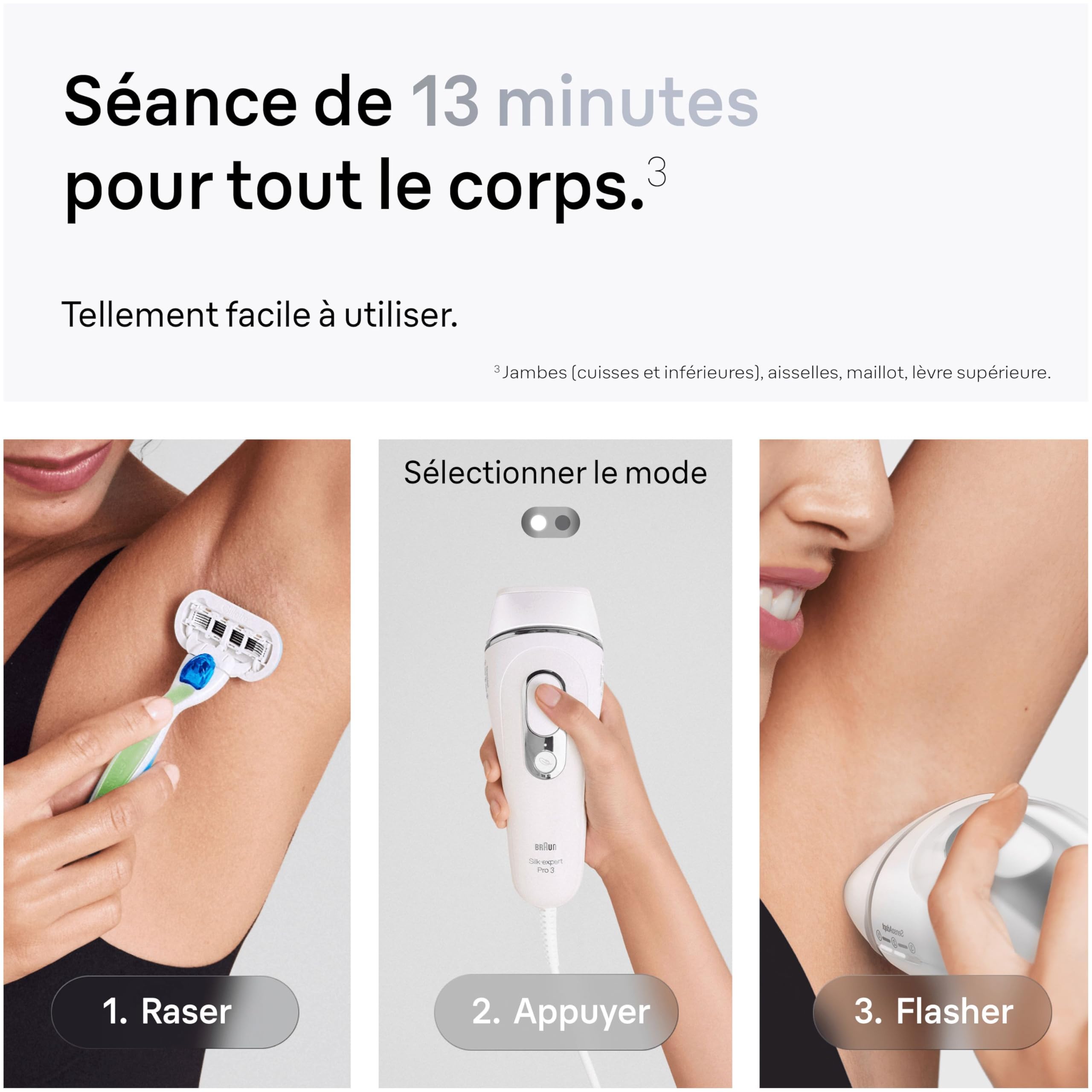 Braun Epilateur Lumiere Pulsee Silk·expert Pro 3 PL3230, Épilation Semi-Définitive Pour Jusqu'à 1 An De Peau Douce, Alternative Au Laser, 3 Têtes Pour Épiler Jambes, Visage, Maillot Et Plus