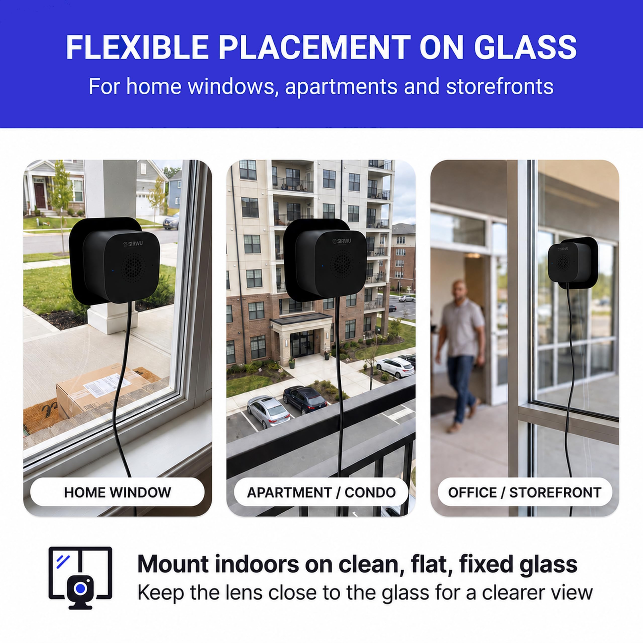 Cámara de ventana de 3 MP 2K, 2.4 GHz y 5 GHz WiFi6 cámara de seguridad para el hogar, cámara interior sin taladro para monitoreo al aire libre a través de vidrio, visión nocturna a todo color