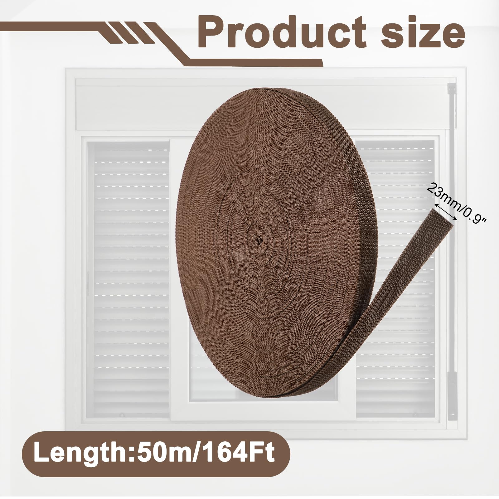 QUARKZMAN Sangle pour Volet Roulant 50M 23 mm pour les Enrouleurs Brun