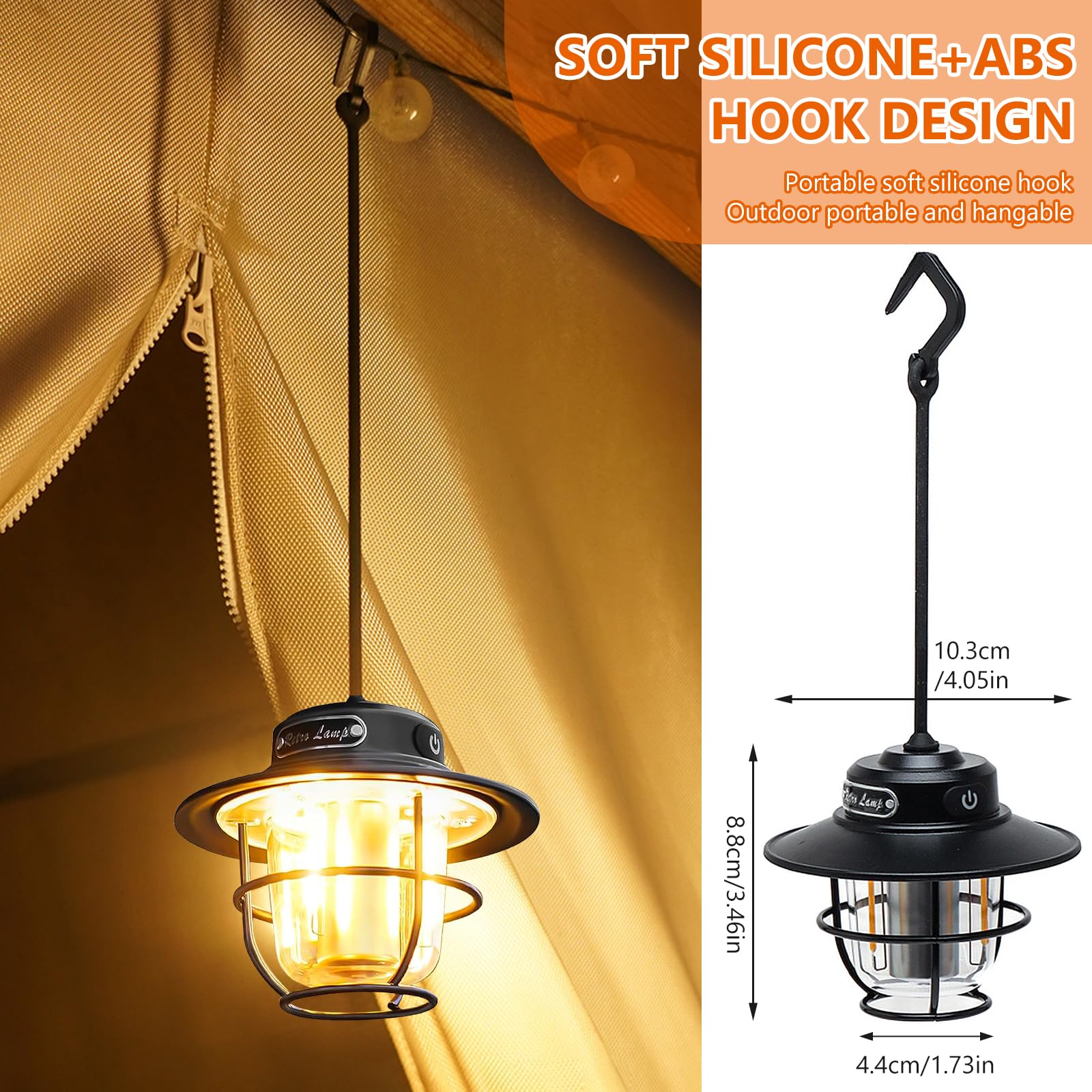 Lampa kempingowa LED, przenośna lampa kempingowa, ładowana, USB do zawieszenia, bezstopniowa regulacja natężenia światła 1300-6500 K, lampa wisząca w stylu retro, lampa kempingowa IPX4, wodoszczelna w