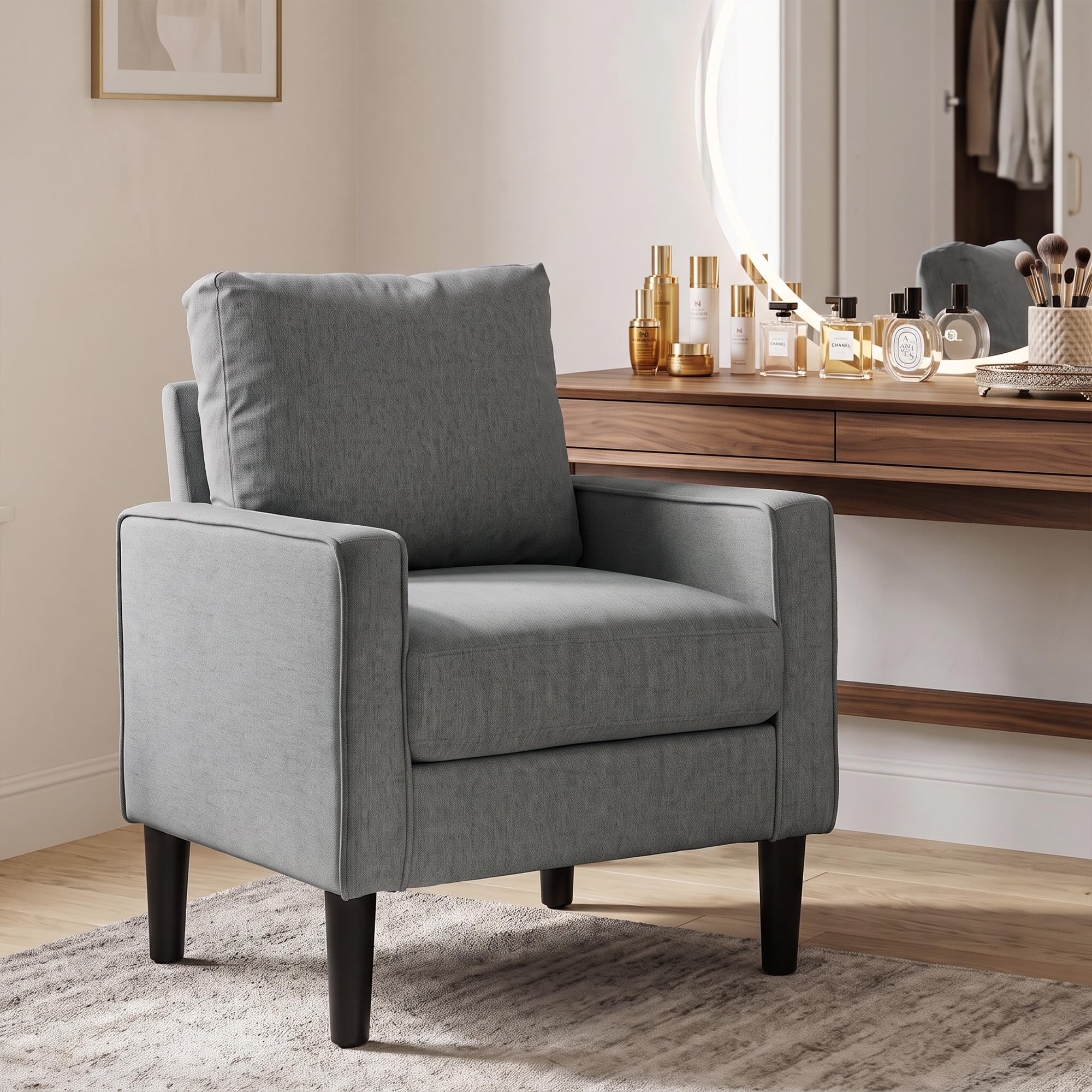 HOMCOM Armchair with Removable Pillow, Comfy Spring Cushion, Dark Grey | Linen Accent Chair, Reading Lounge, Living Room, Bedroom, Study