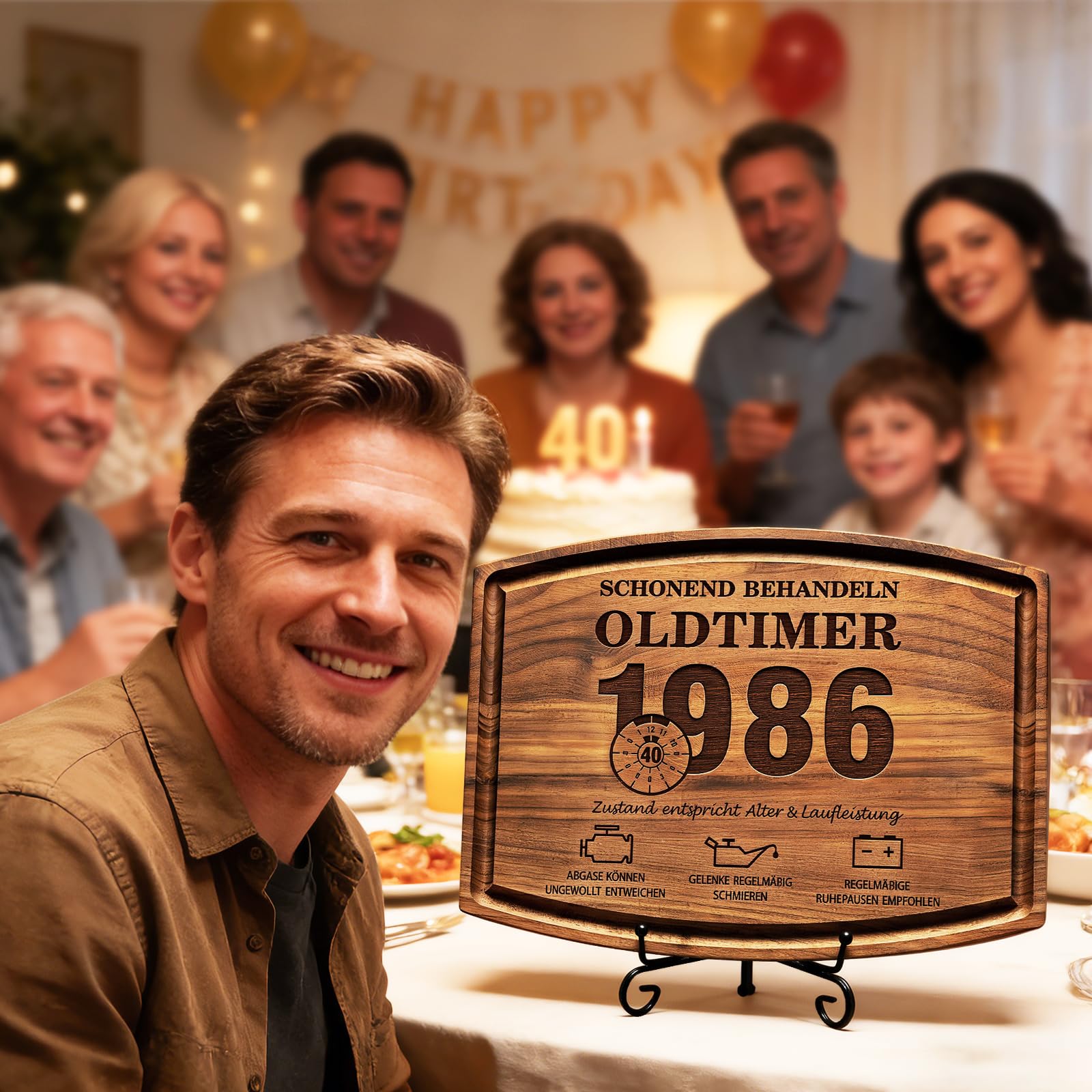 Giftota Geschenke zum 70. Geburtstag Mann - Schneidebrett aus Walnussholz mit Ständer Saftrille - Geburtstagsgeschenk für Papa Opa Ehemann Freund - Schonend Behandeln 1956 Oldtimer