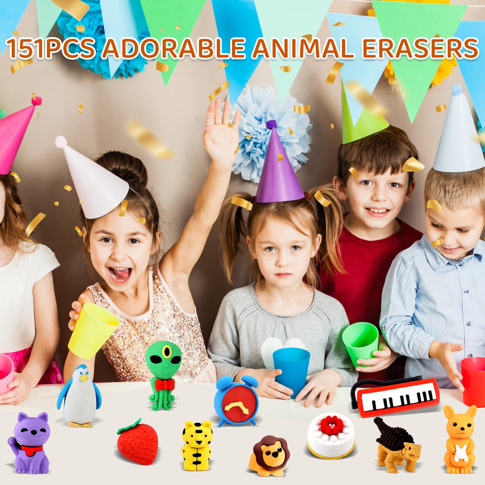 URSKYTOUS 151 gomme da cancellare a forma di animali domestici da scrivania per bambini a forma di animale, gomme da cancellare, giocattoli per premi in classe, ricompensa del gioco, scatola del