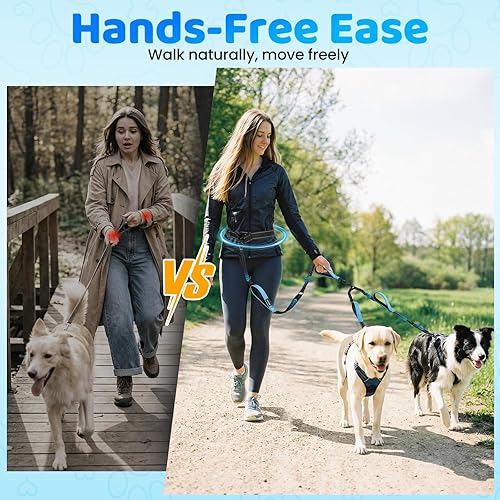 Miniatura 3 de Correa de perro manos libres, correa elástica para 2 perros grandes, correas resistentes sin enredos de 6 a 8 pies (50-120 libras) 2 Perro – Shadow