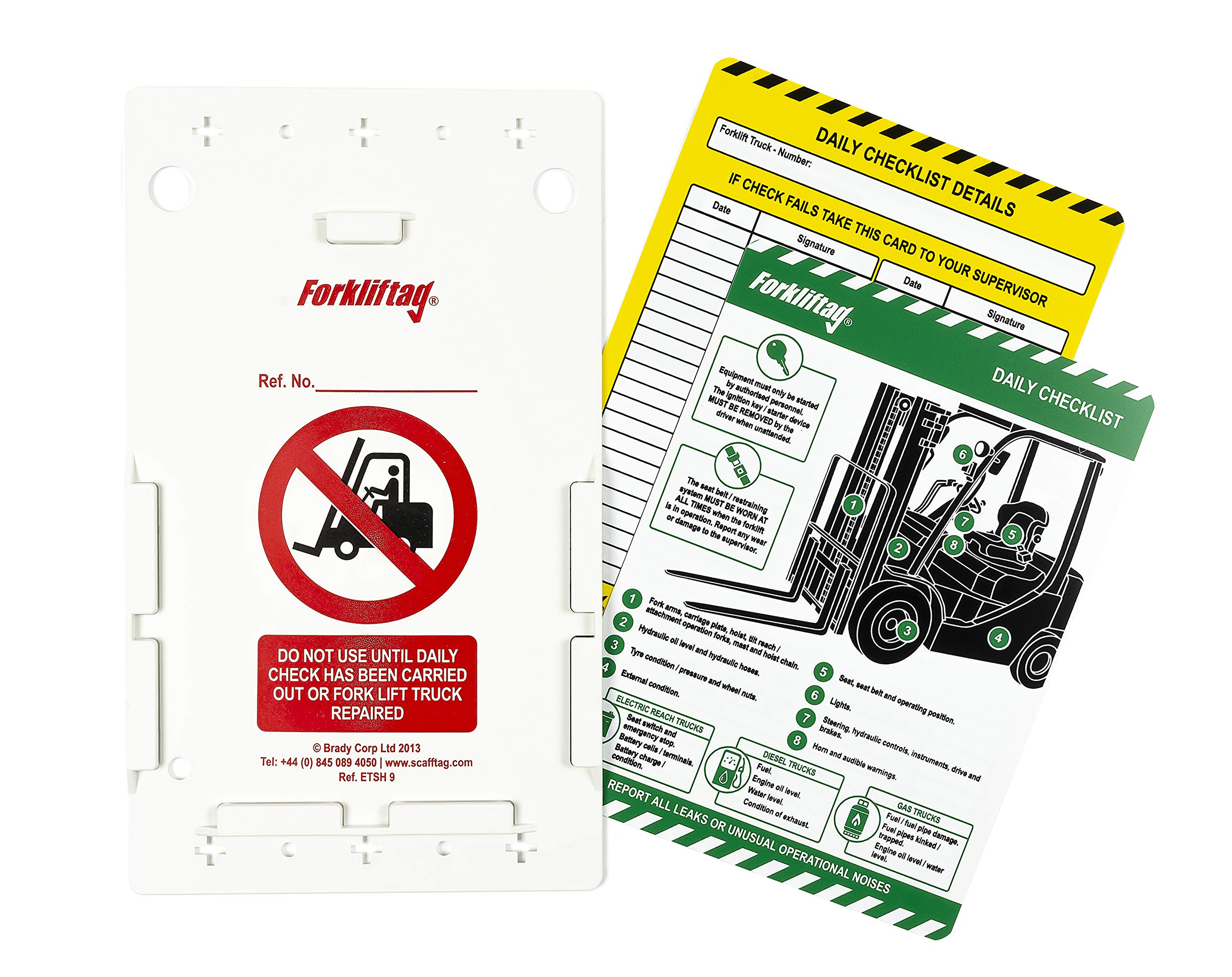 Scafftag by Brady Forklifttag Kit – Complete Forklift Inspection System with 3 Holders, 15 Status Inserts & Pen for Pre-Shift Safety Compliance - Forklift Safety Tag