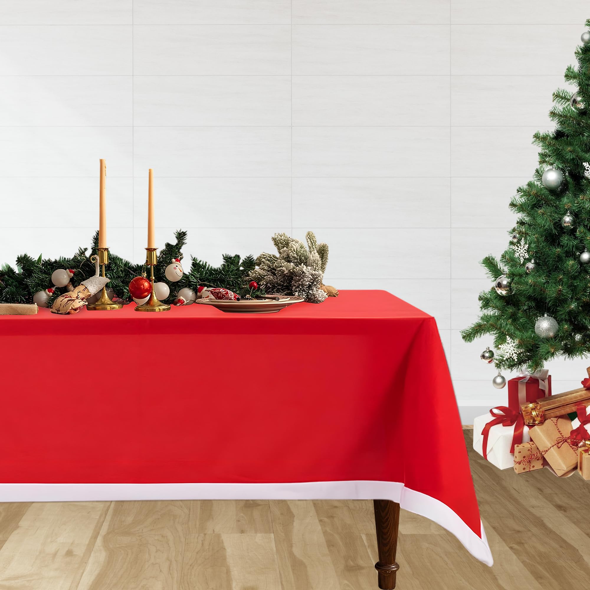 Trimming Shop Tovaglia Natalizia Rossa Tovaglia Natalizia Rettangolare Decorazioni per la Tavola di Natale Protezioni per la Tavola Decorazione della Tavola, Forniture per Feste da Pranzo, 10 Pezzi
