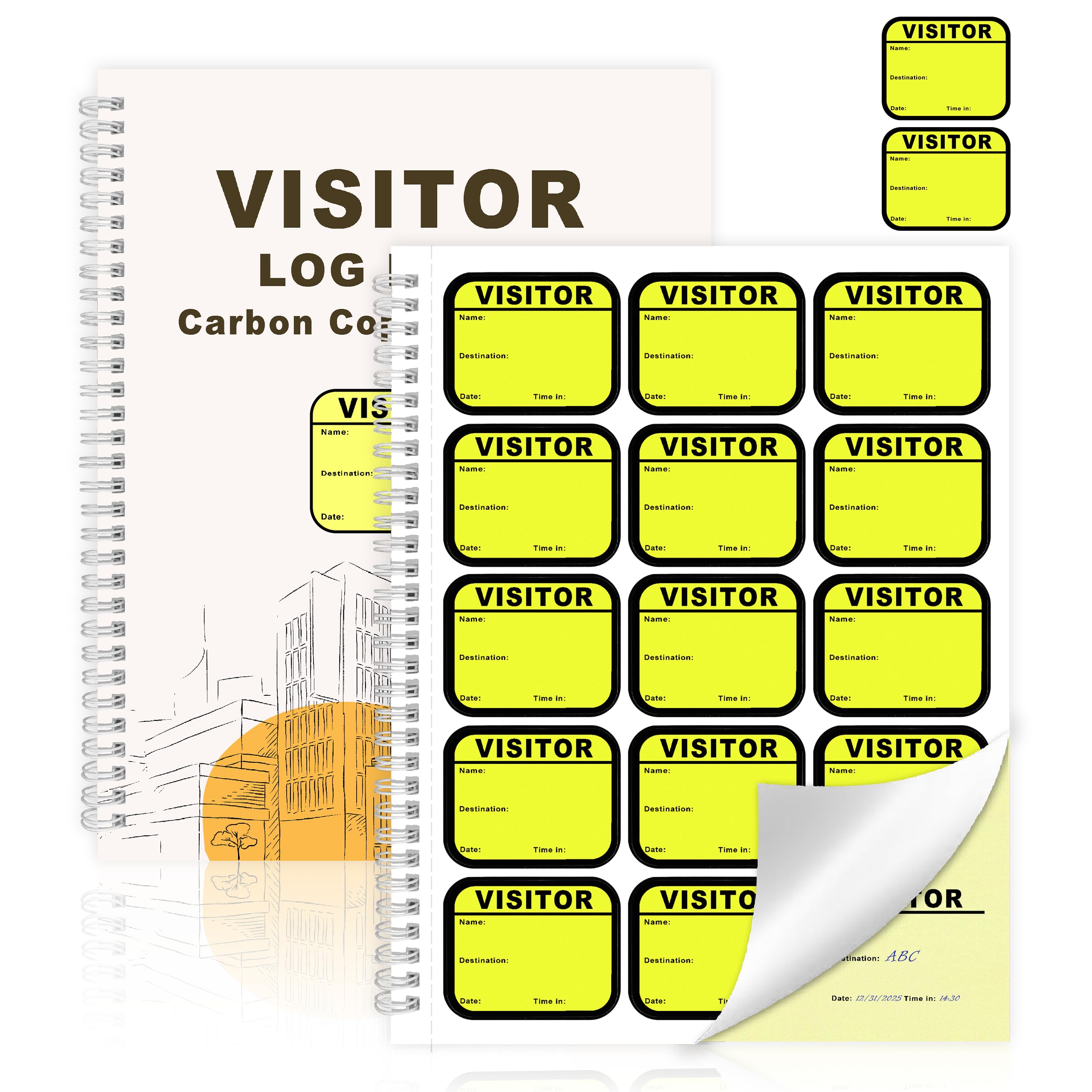 1 Pack of Visitor Badges Registry Log with Carbon Copy Protecting Privacy Pages Visitor Stickers 8.5x11 Inch Visitor Log Book School Church Business
