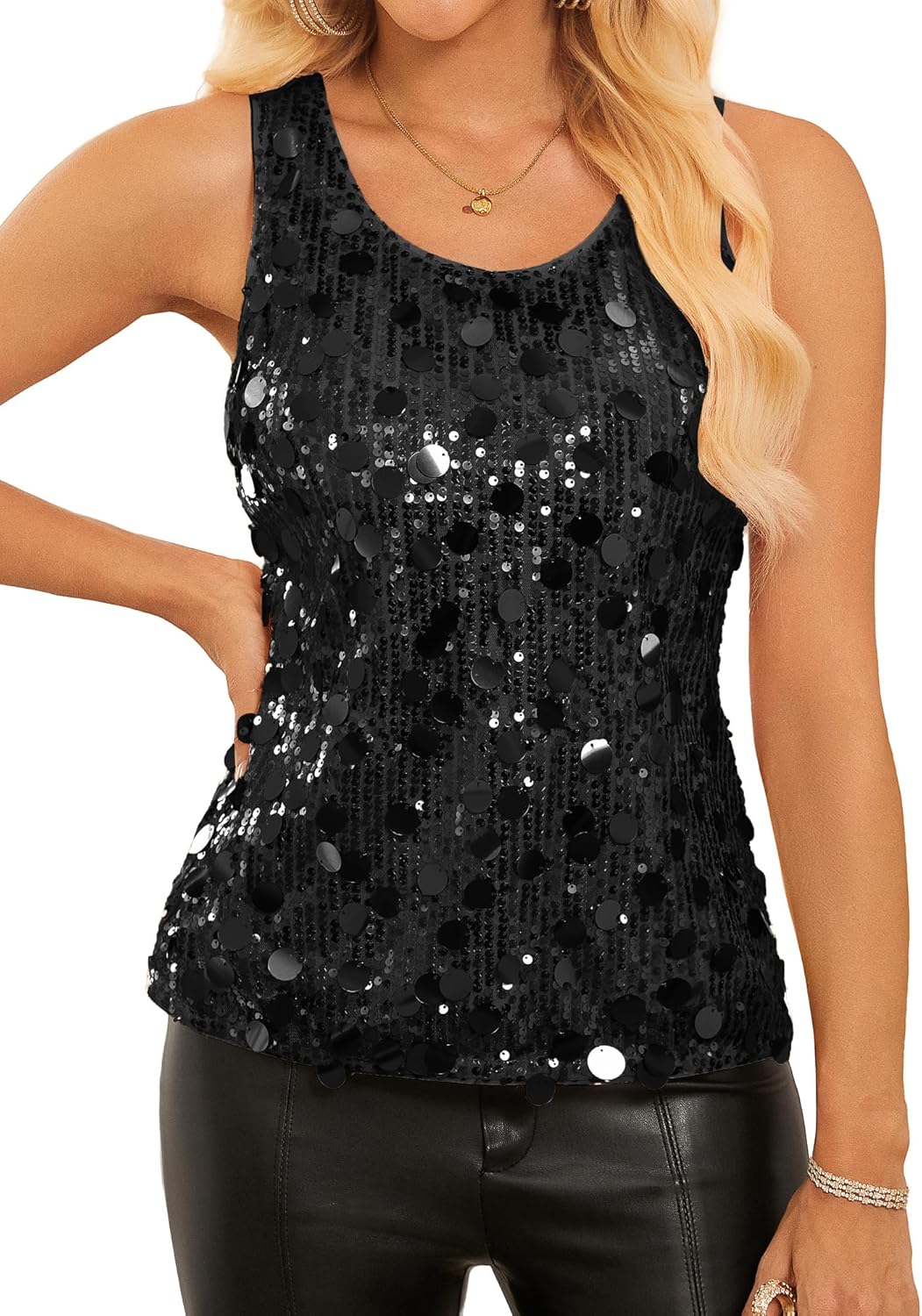 GRACE KARIN Women's Sequin Top Sleeveless Sparkly Dressy Tank Tops Vest Glitter Cocktail Party Shiny Club Night