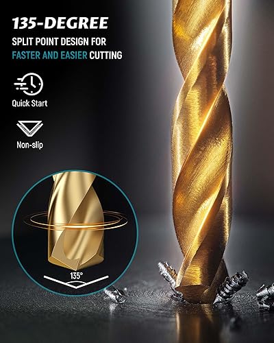 Miniatura 4 de Lichamp Juego de brocas HSS de 13 piezas, brocas de acero de alta velocidad con revestimiento de titanio de 116 a 14 pulgadas para metal, acero,