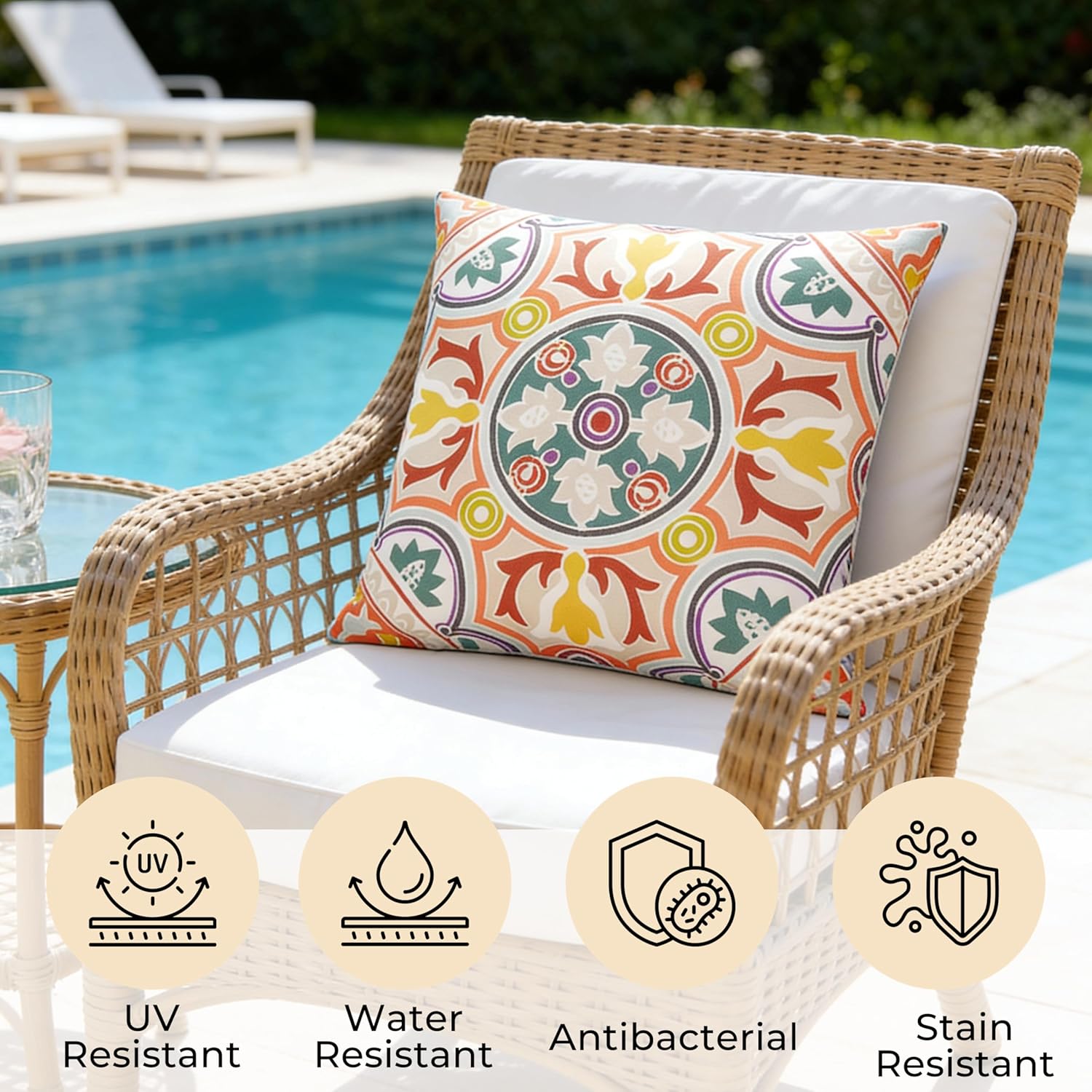 Art Leon Outdoor Pillow Covers Set of 4,18x18 Inch Waterproof Polyester Bohemian Pattern Decorative Cushion Case for Patio Furniture Decorative Square Throw Pillow Cases for Patio Furniture Sofa Chair