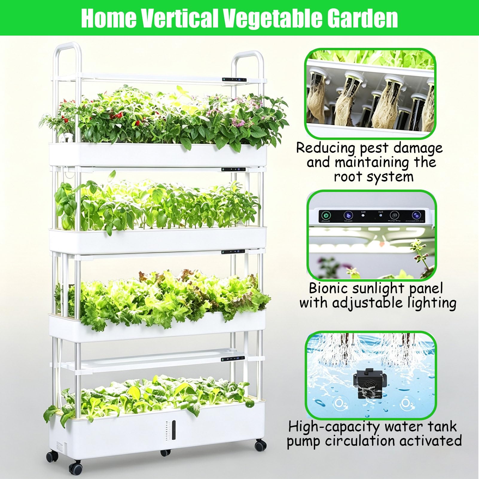 Kit de Cultivo Para Cultivo Hidropónico De Interior, Sistema De Cultivo Hidropónico Con Luz Led De Cultivo, Luces De Cultivo De Espectro Completo, PARA Cultivos Y Frutas Black-4layers/120wells