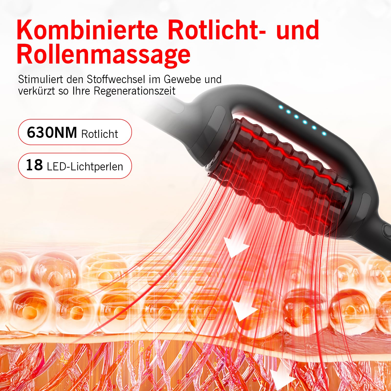 Elektrische Faszienrolle Rotlicht Elektrisch Massageroller | Klopfmassage, 6 Stufen, Freihand-Station, Deep Tissue Massagegerät für Rücken Nacken Beine Ganzkörper, Muskelentspannung