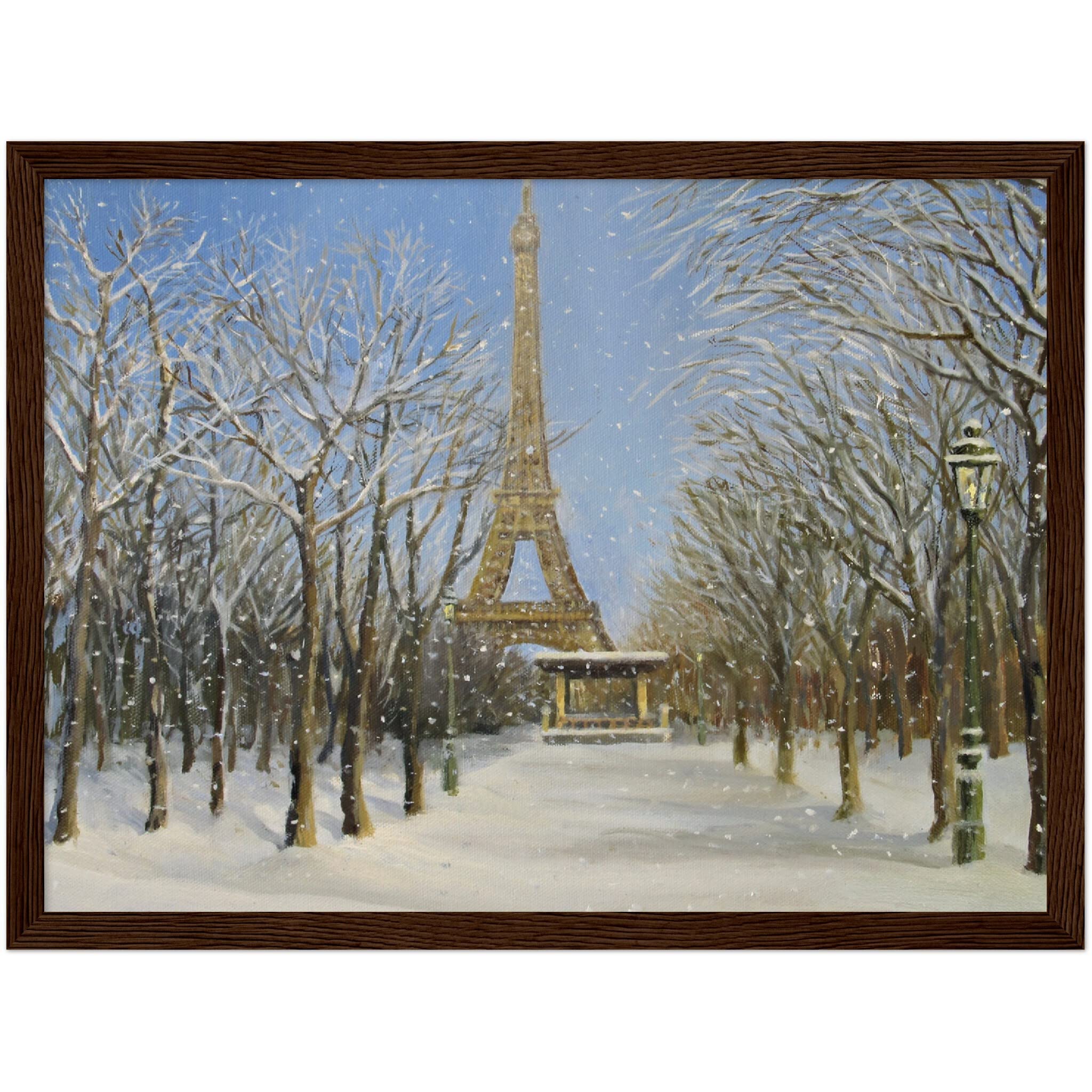 Tour Eiffel Neige tableau paysage urbain pour salon chic